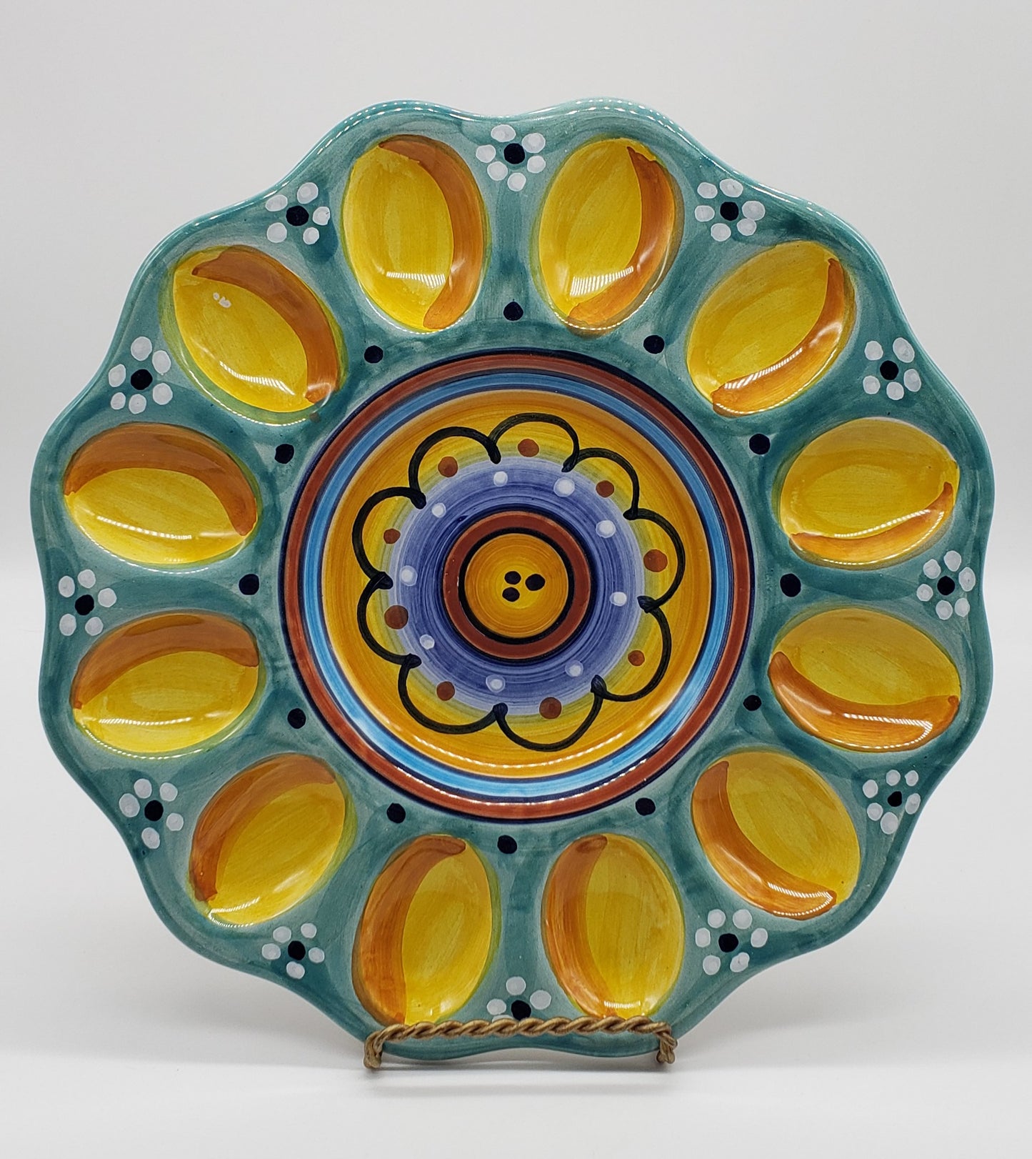 Deruta Italy Deviled Egg Plate Pottery Dish Hand Painted