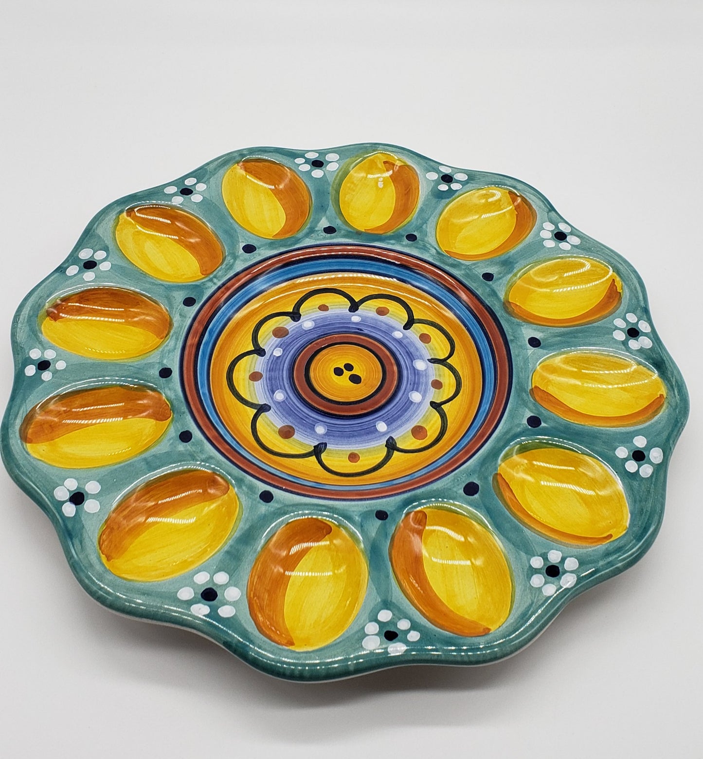 Deruta Italy Deviled Egg Plate Pottery Dish Hand Painted