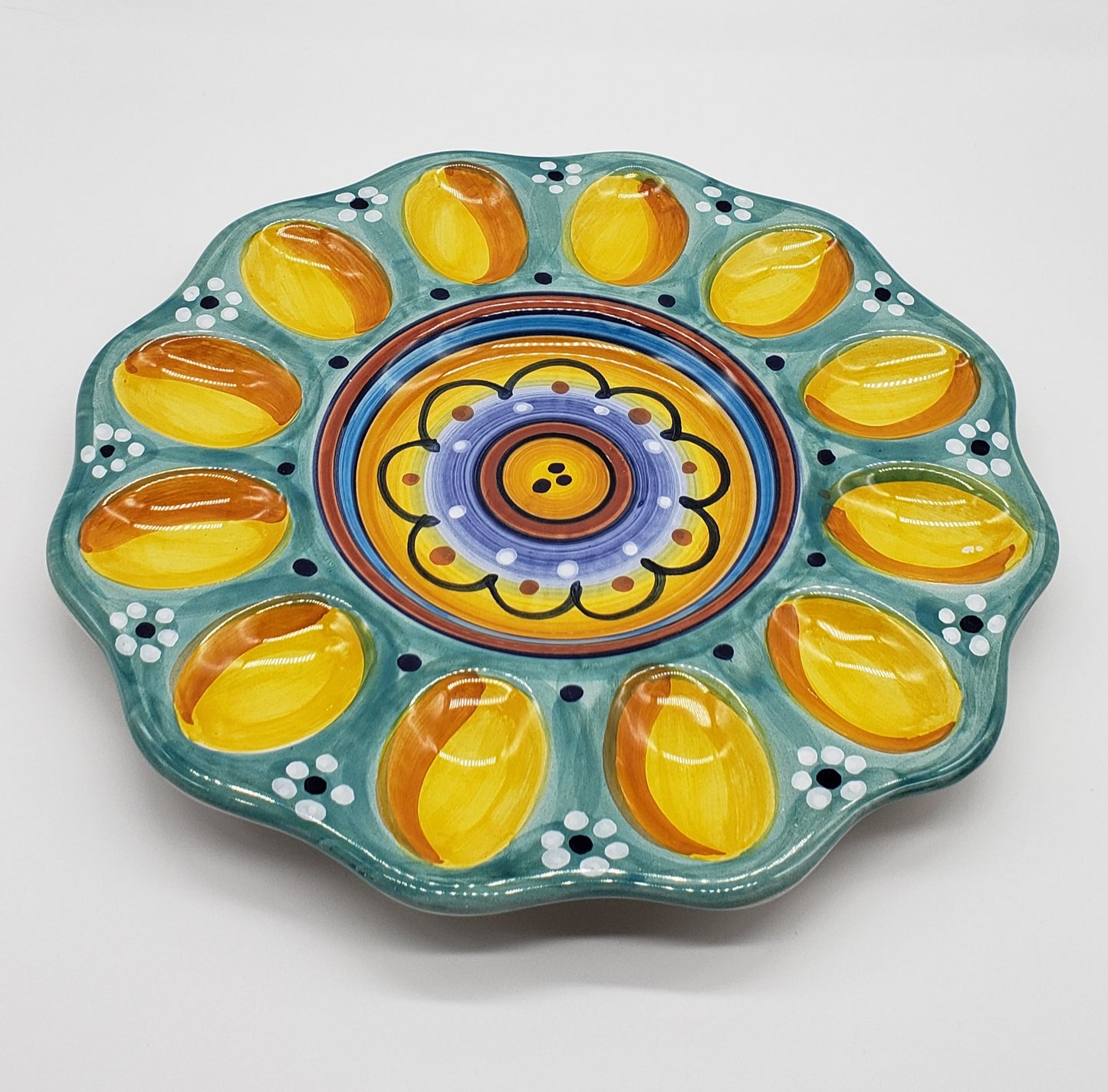 Deruta Italy Deviled Egg Plate Pottery Dish Hand Painted