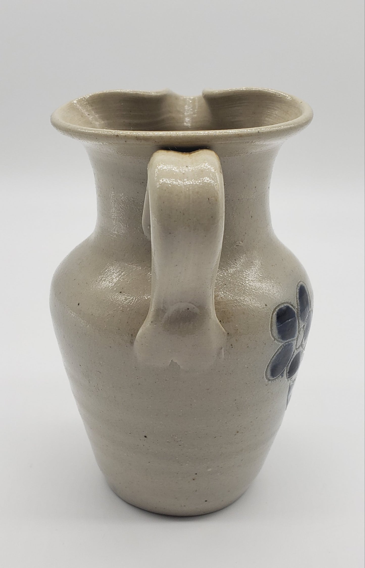 Williamsburg Pottery w/ Blue Enameled Leaves Vase / Pitcher