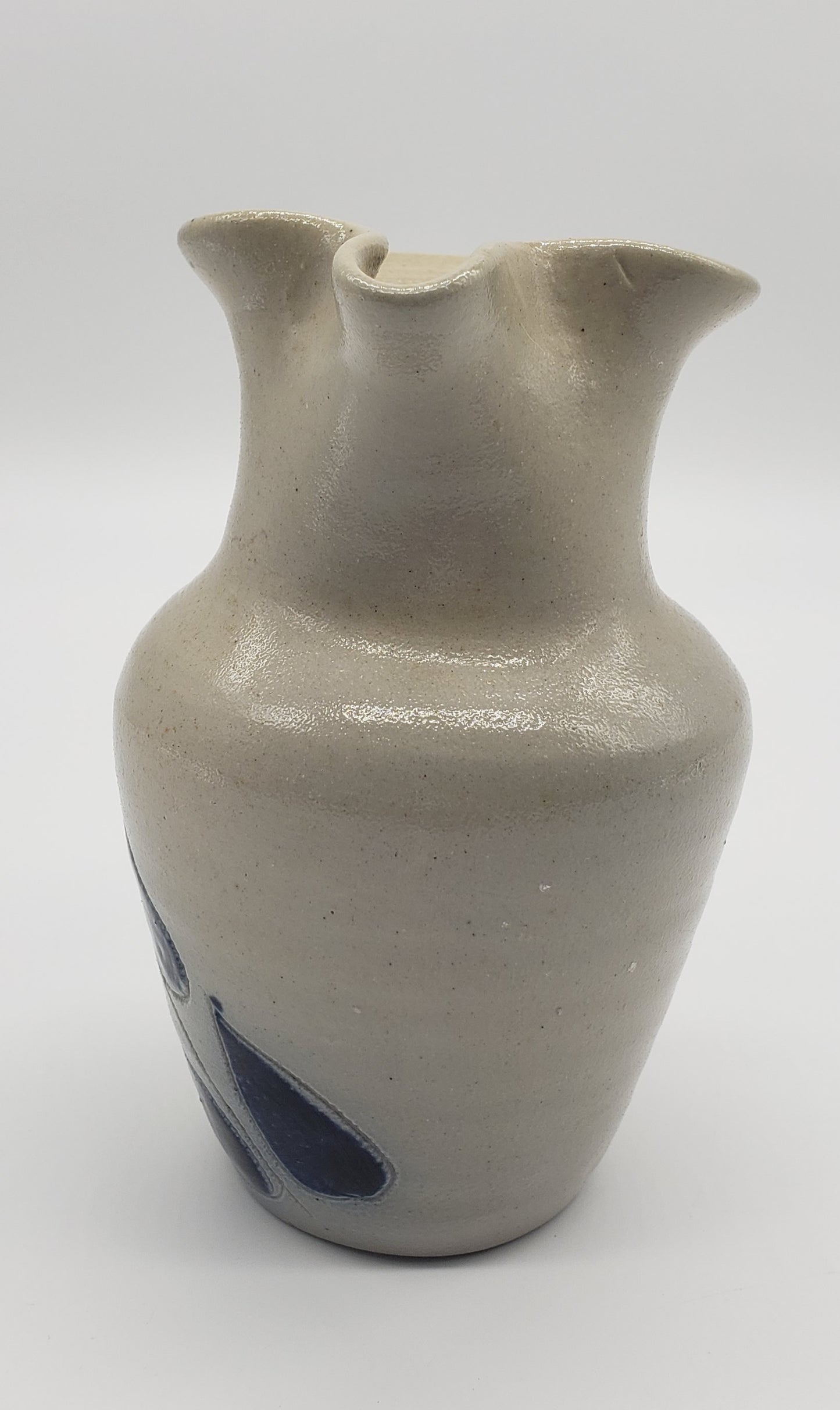 Williamsburg Pottery w/ Blue Enameled Leaves Vase / Pitcher