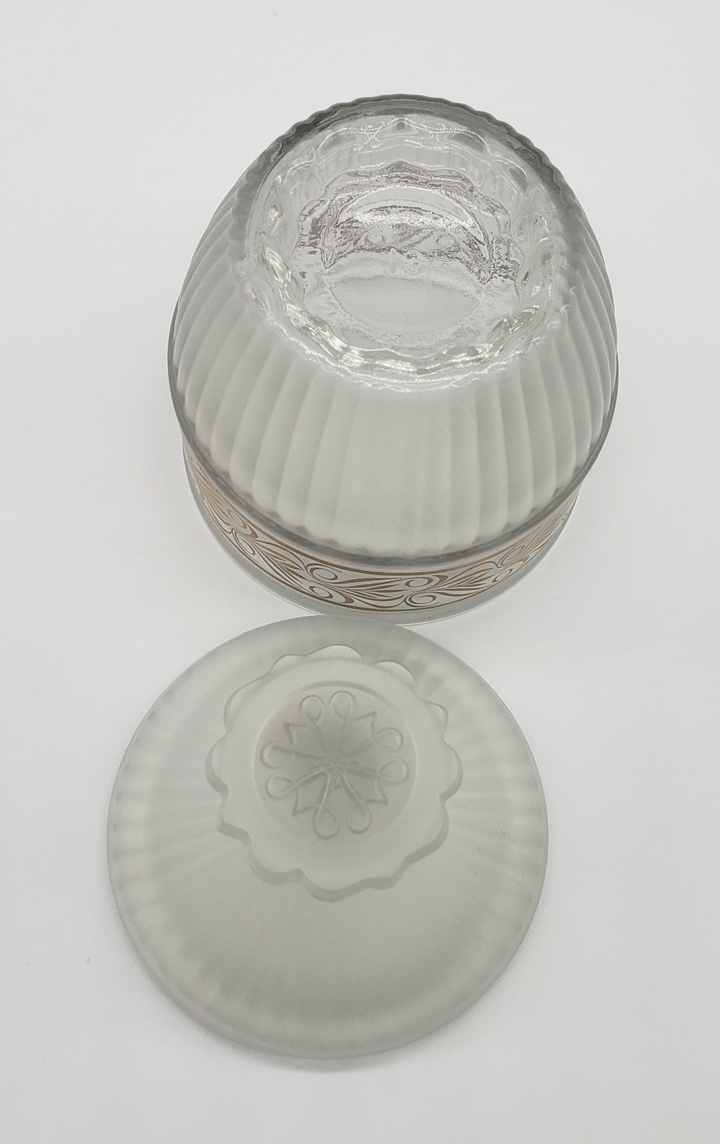 Daisey Frosted Glass with gold trim lidded dish