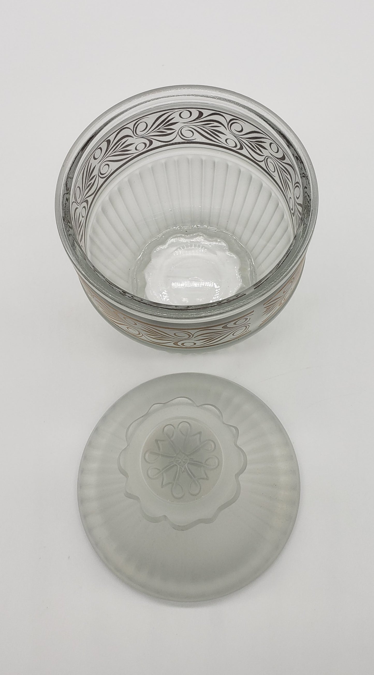 Daisey Frosted Glass with gold trim lidded dish