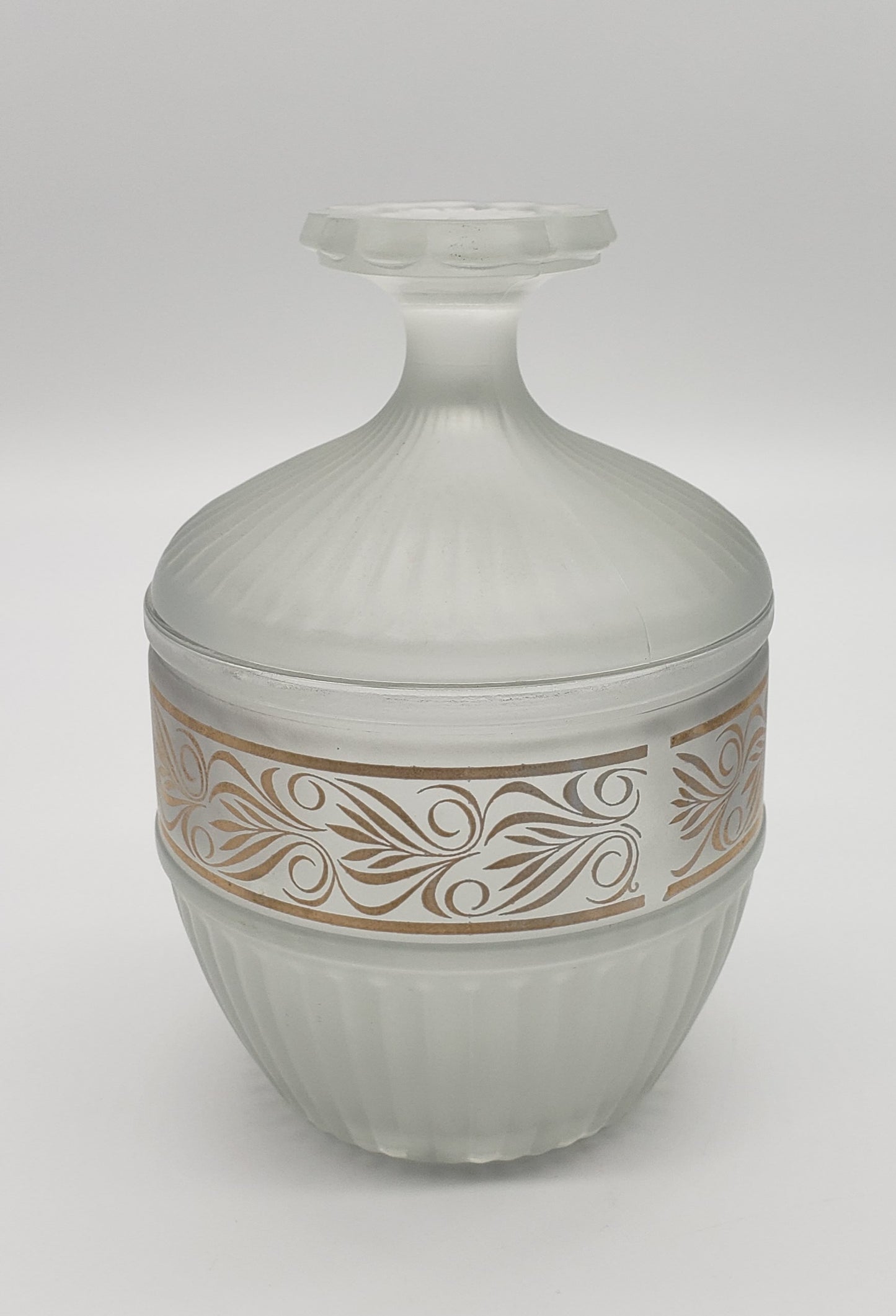 Daisey Frosted Glass with gold trim lidded dish