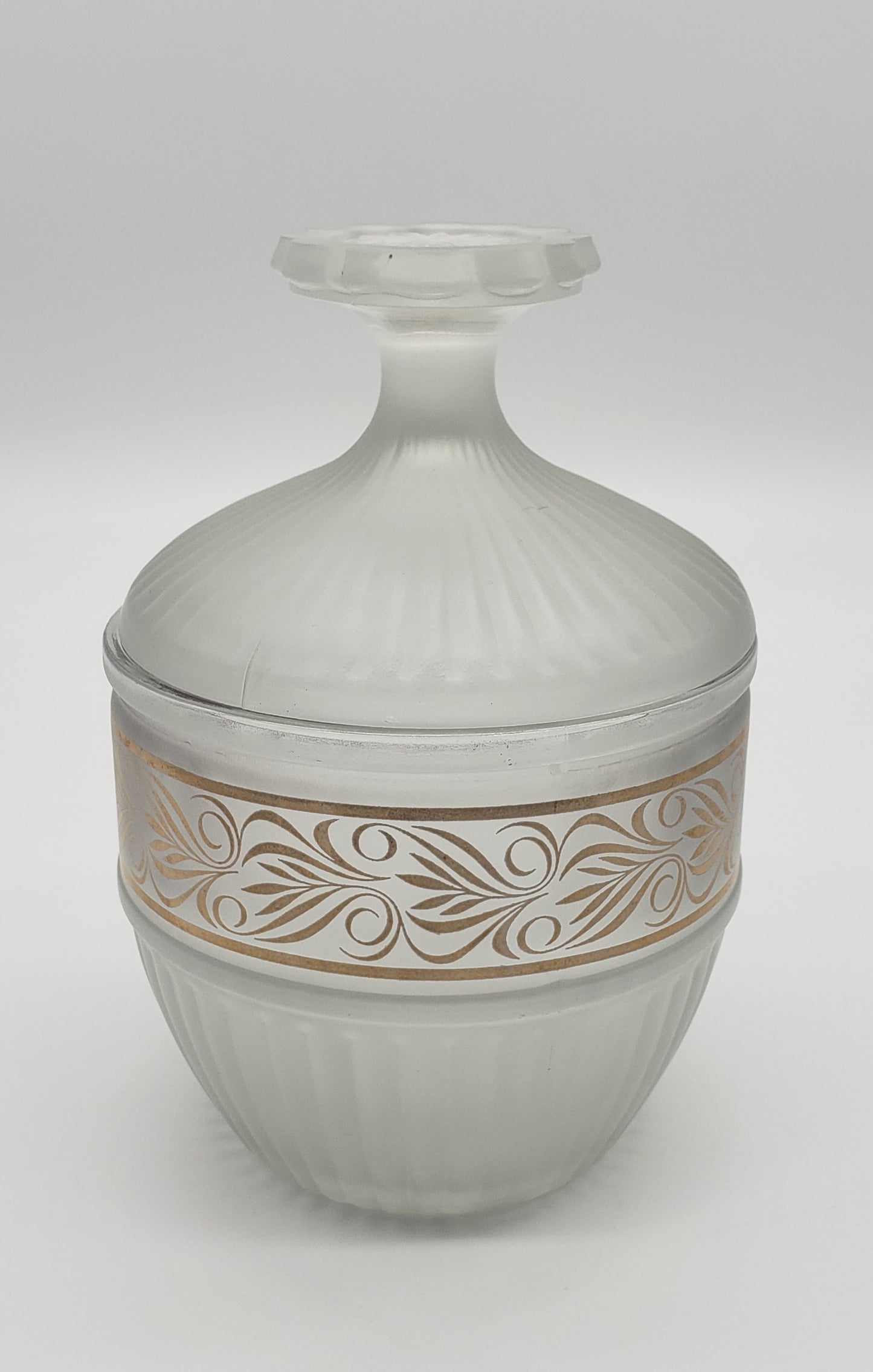Daisey Frosted Glass with gold trim lidded dish