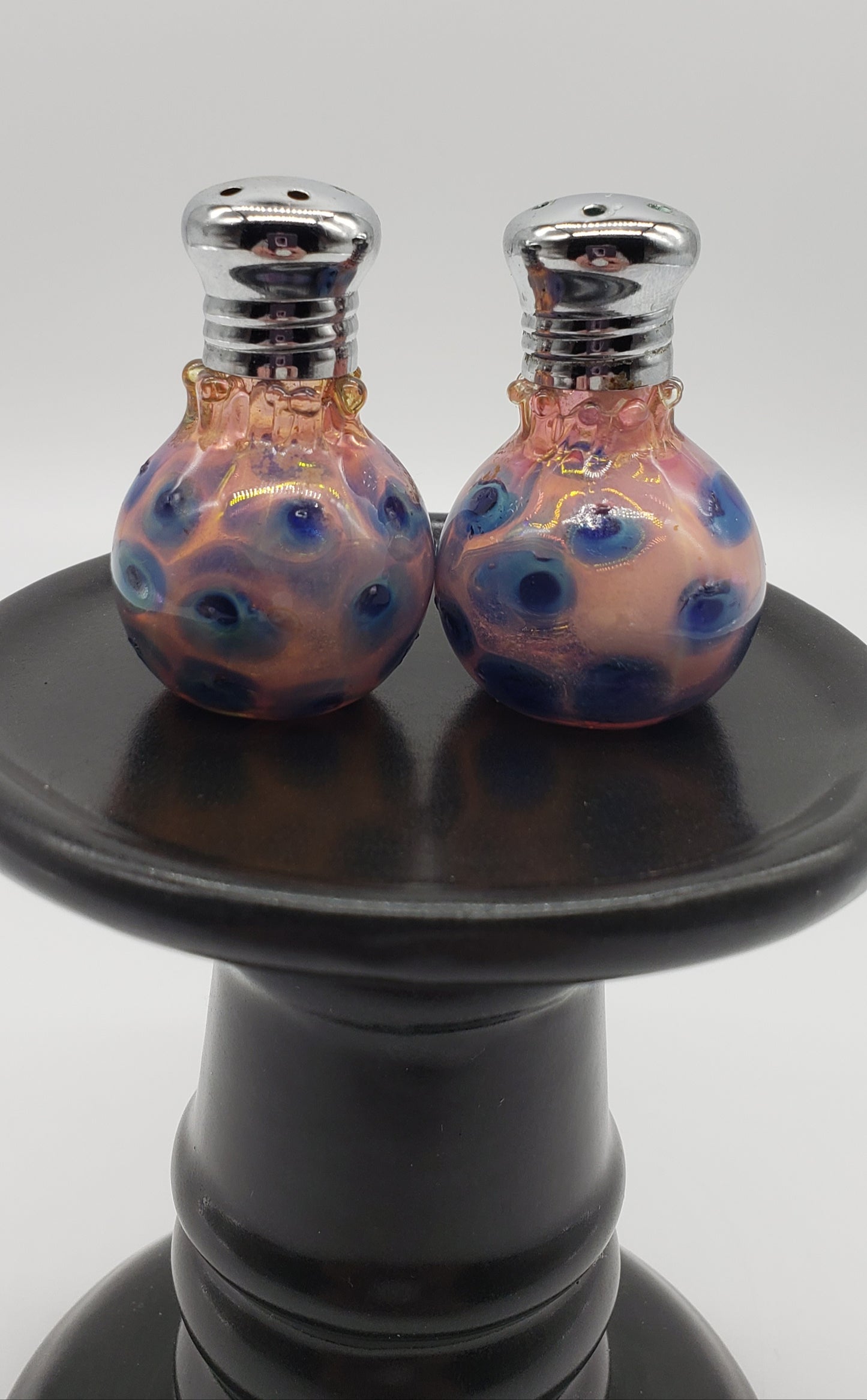 Hand Blown Art Glass Colored Dots salt and pepper Shakers
