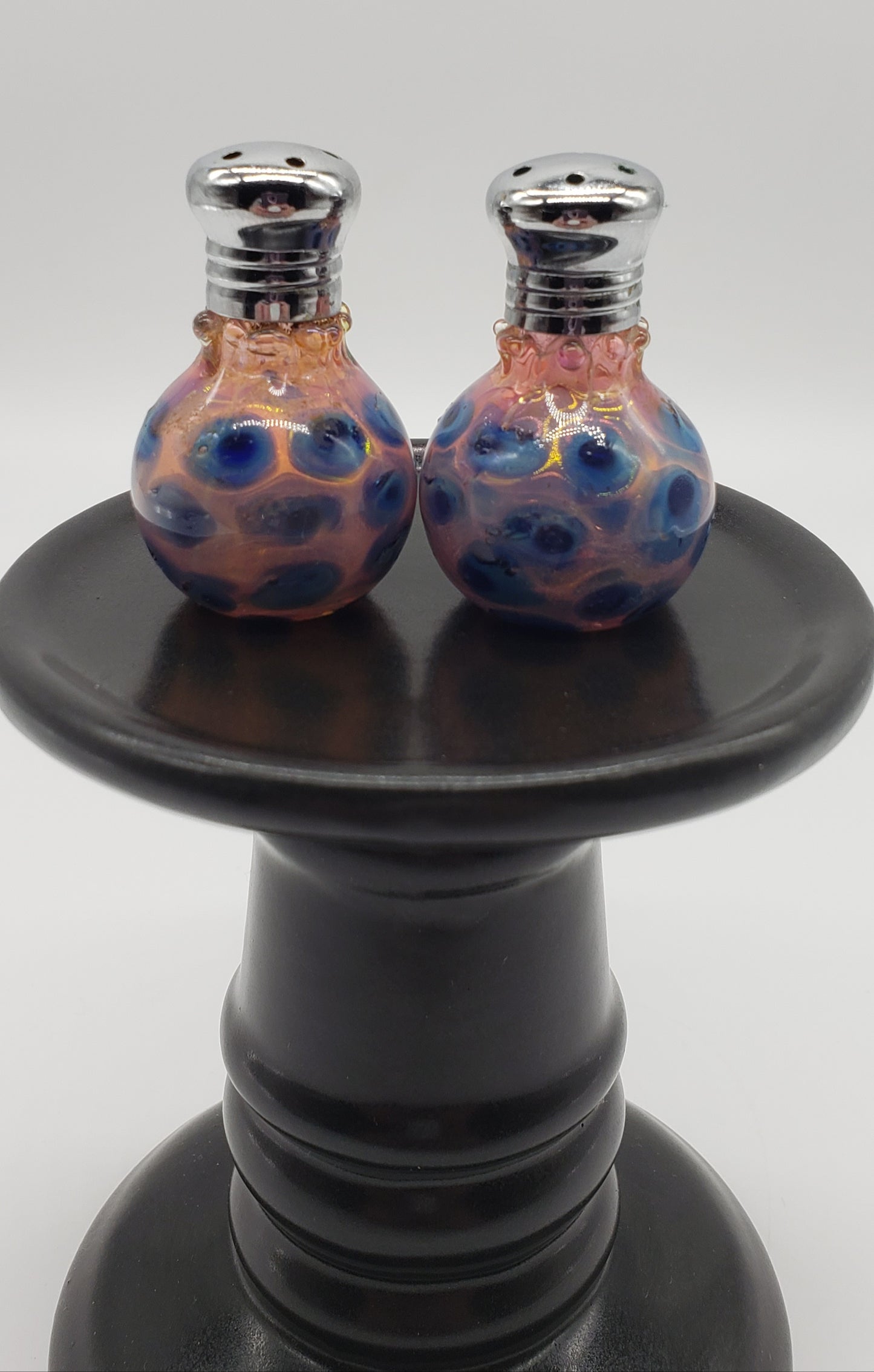 Hand Blown Art Glass Colored Dots salt and pepper Shakers
