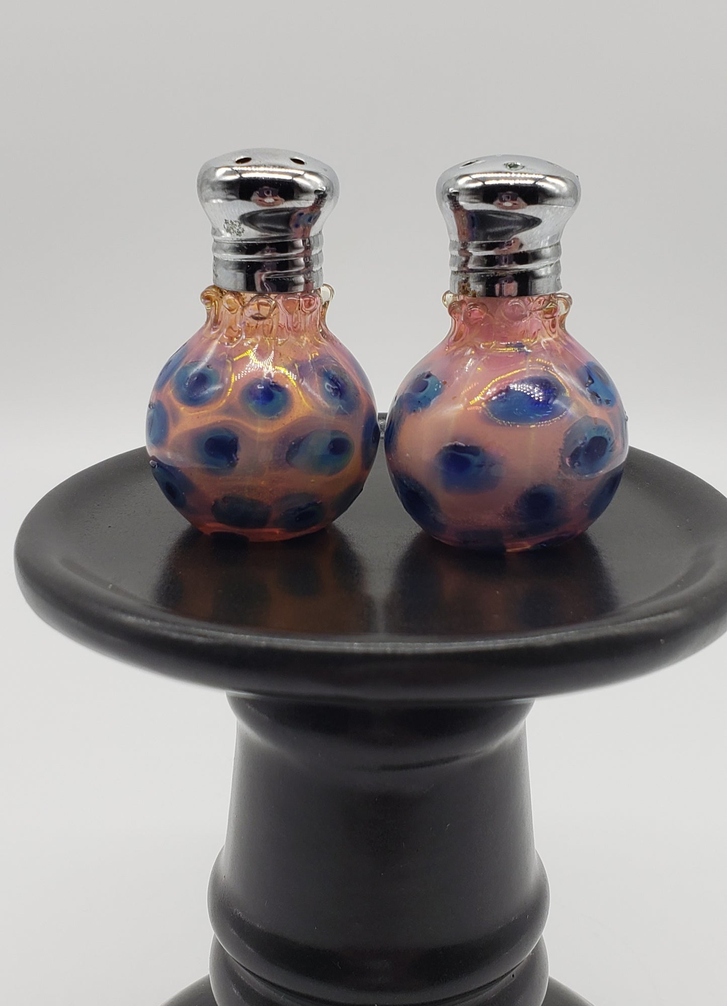 Hand Blown Art Glass Colored Dots salt and pepper Shakers