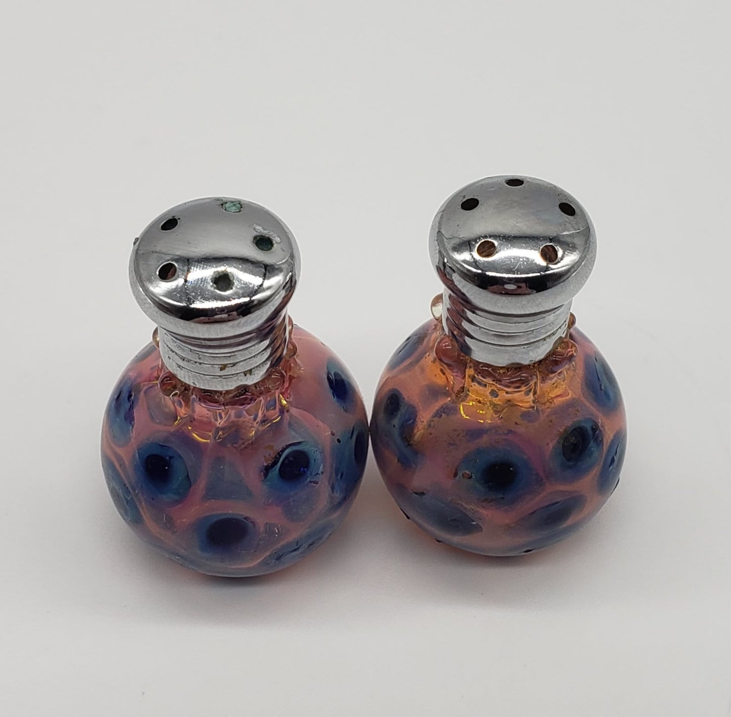 Hand Blown Art Glass Colored Dots salt and pepper Shakers