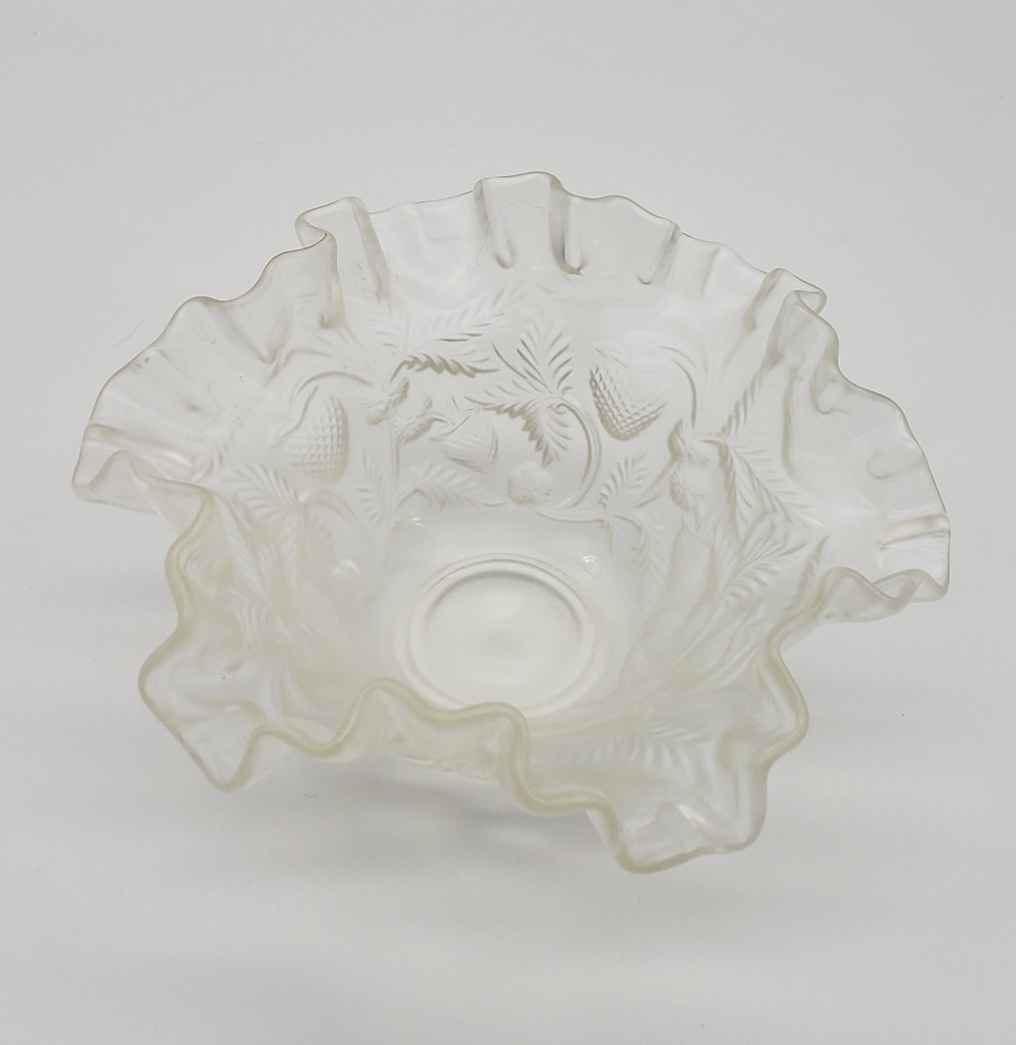 Fenton satin Glass Ruffled Edge Strawberry candy dish