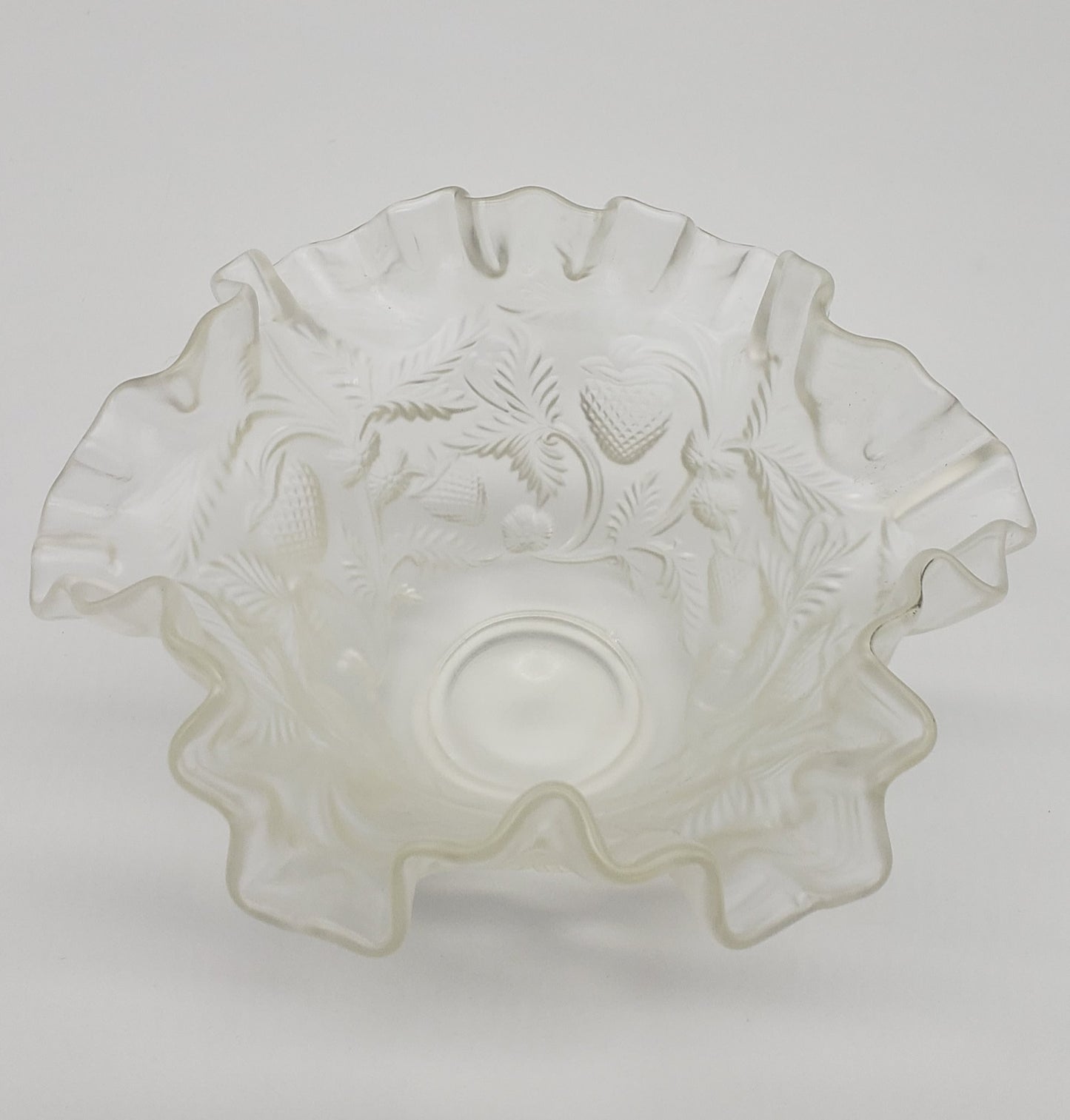 Fenton satin Glass Ruffled Edge Strawberry candy dish