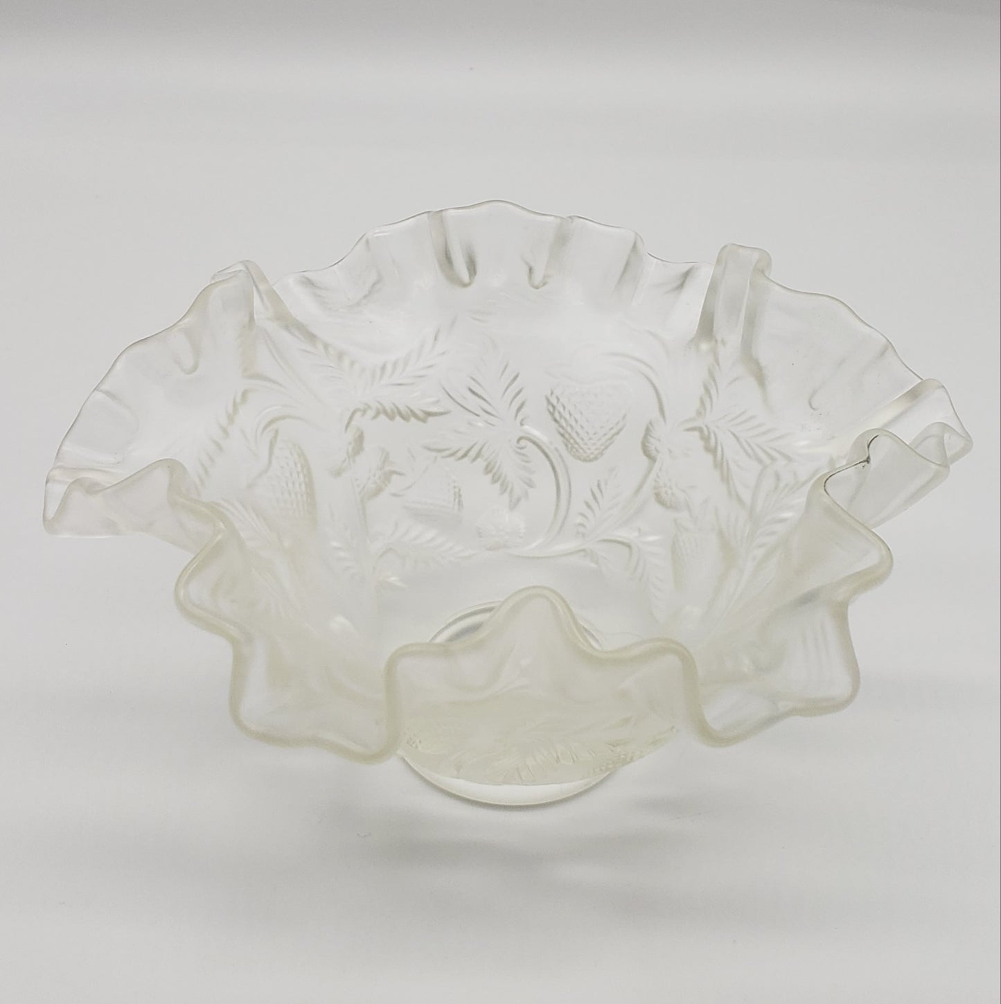 Fenton satin Glass Ruffled Edge Strawberry candy dish