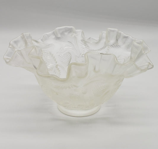 Fenton satin Glass Ruffled Edge Strawberry candy dish