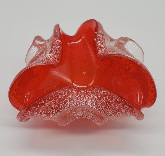 Murano Style Venetian Red Glass & Silver Bowl / Ashtray