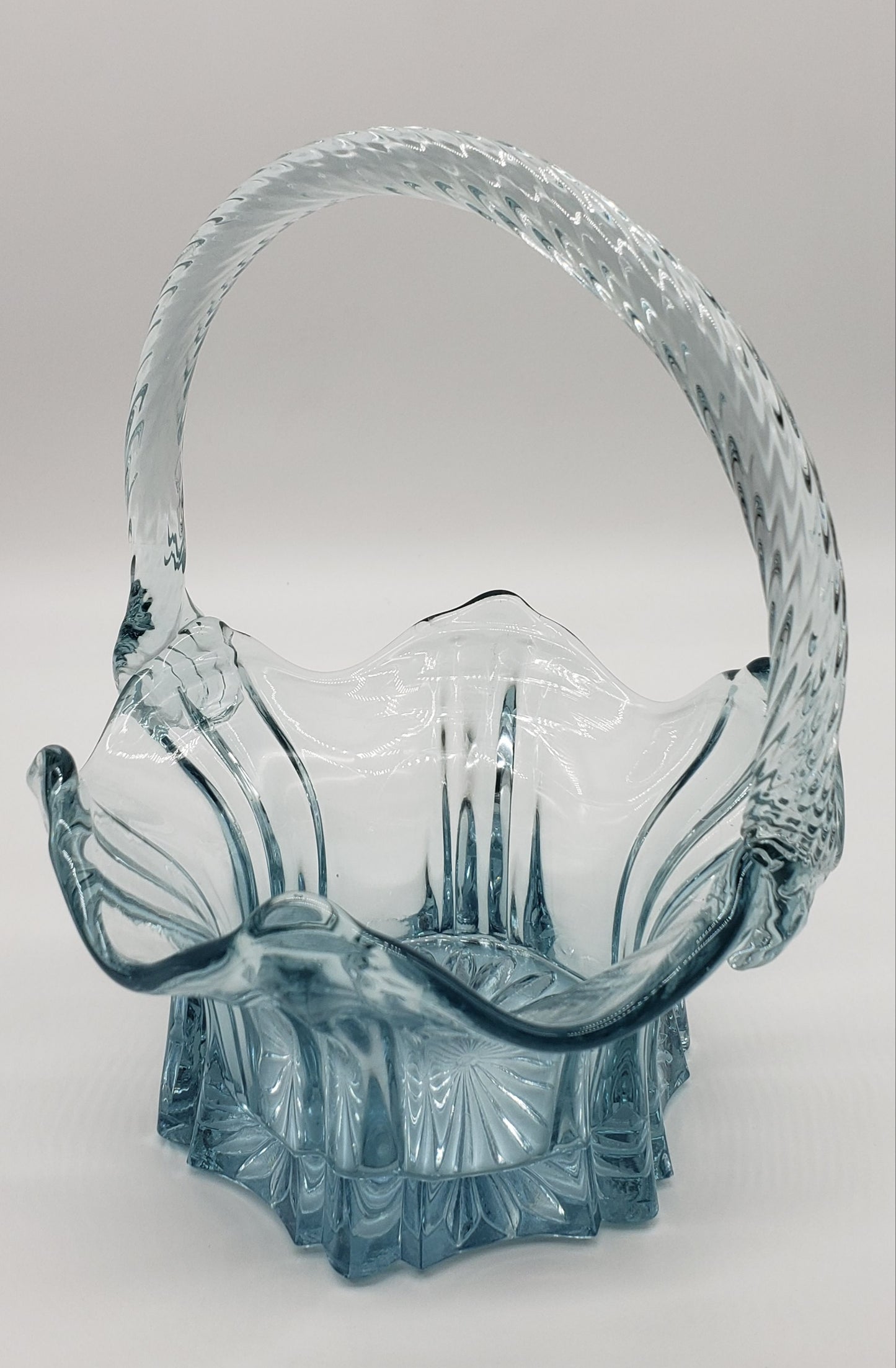 Fenton Art Glass Vulcan Pattern Ice Blue Basket