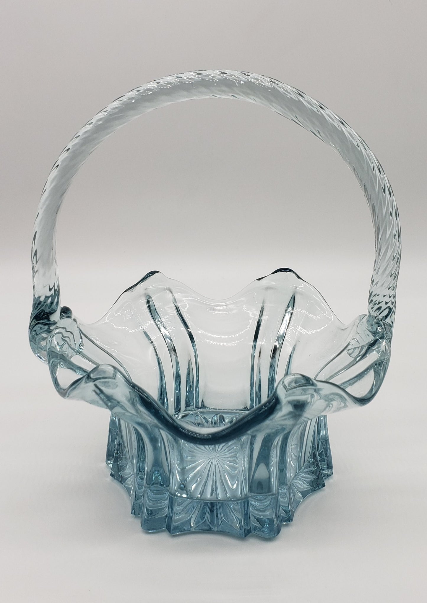 Fenton Art Glass Vulcan Pattern Ice Blue Basket