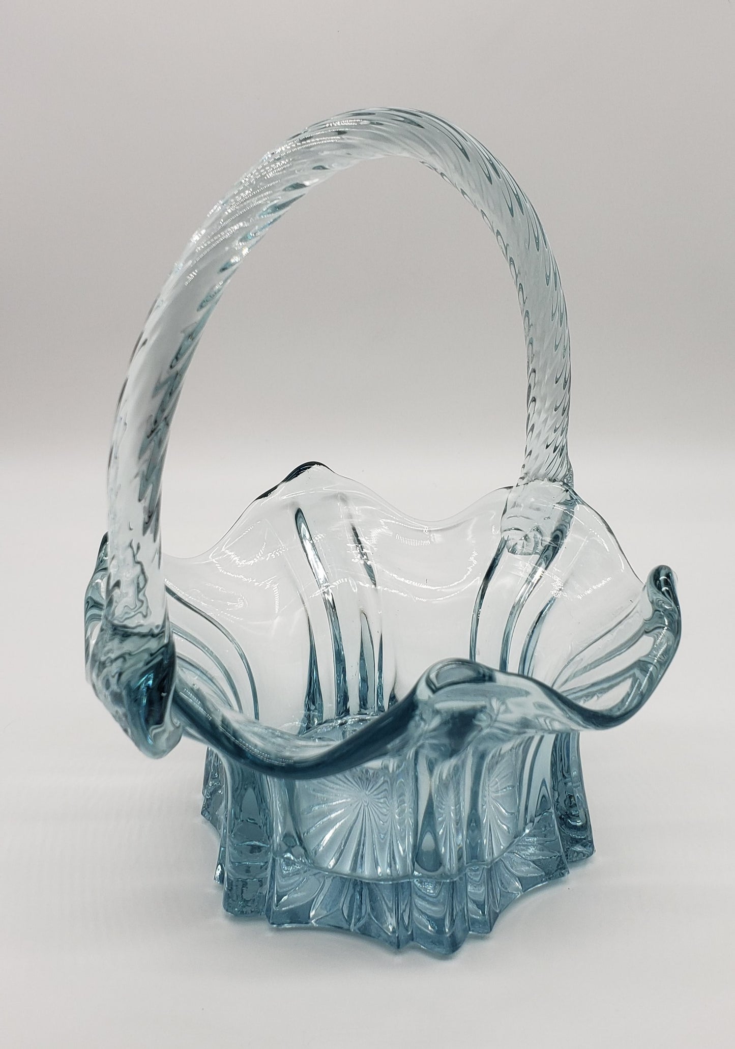 Fenton Art Glass Vulcan Pattern Ice Blue Basket