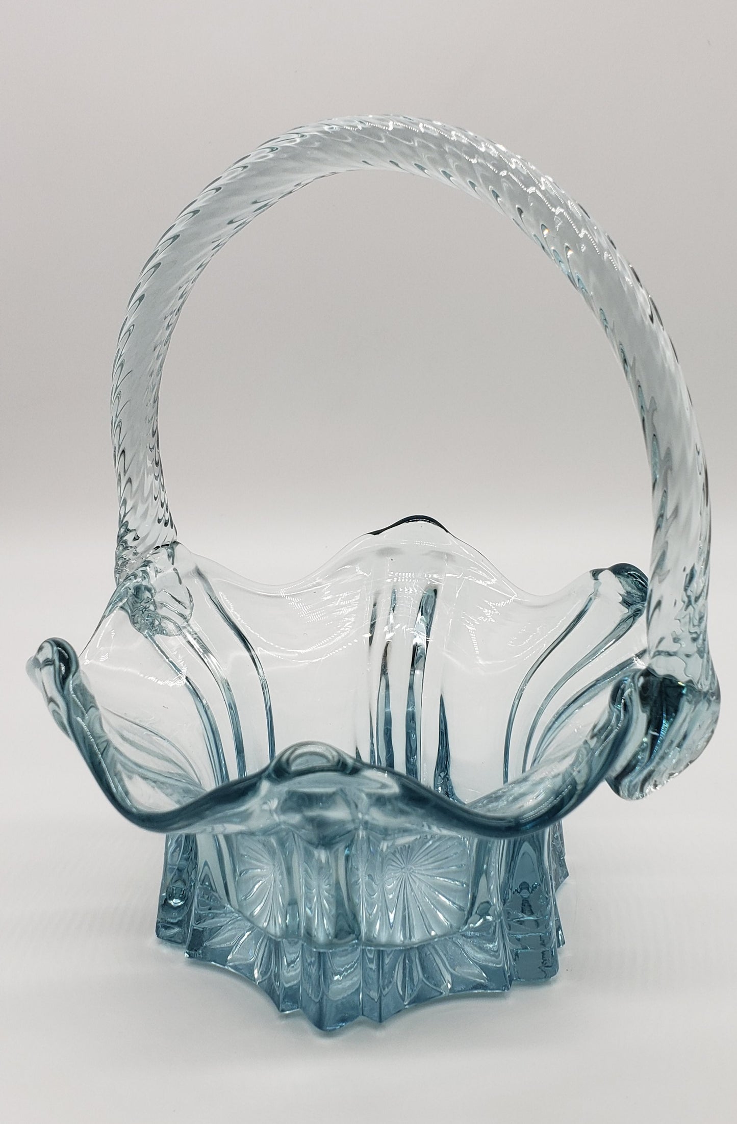 Fenton Art Glass Vulcan Pattern Ice Blue Basket