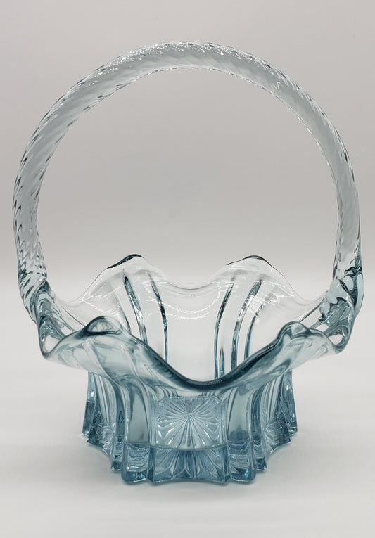 Fenton Art Glass Vulcan Pattern Ice Blue Basket