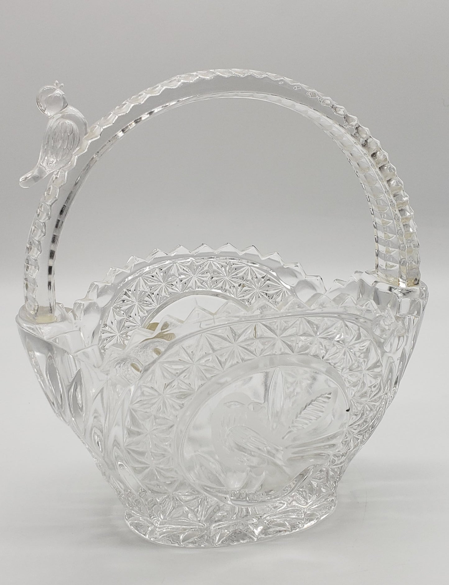 Hofbauer Germany Crystal Wedding Basket Bird Basket w Bird Figure on Handle