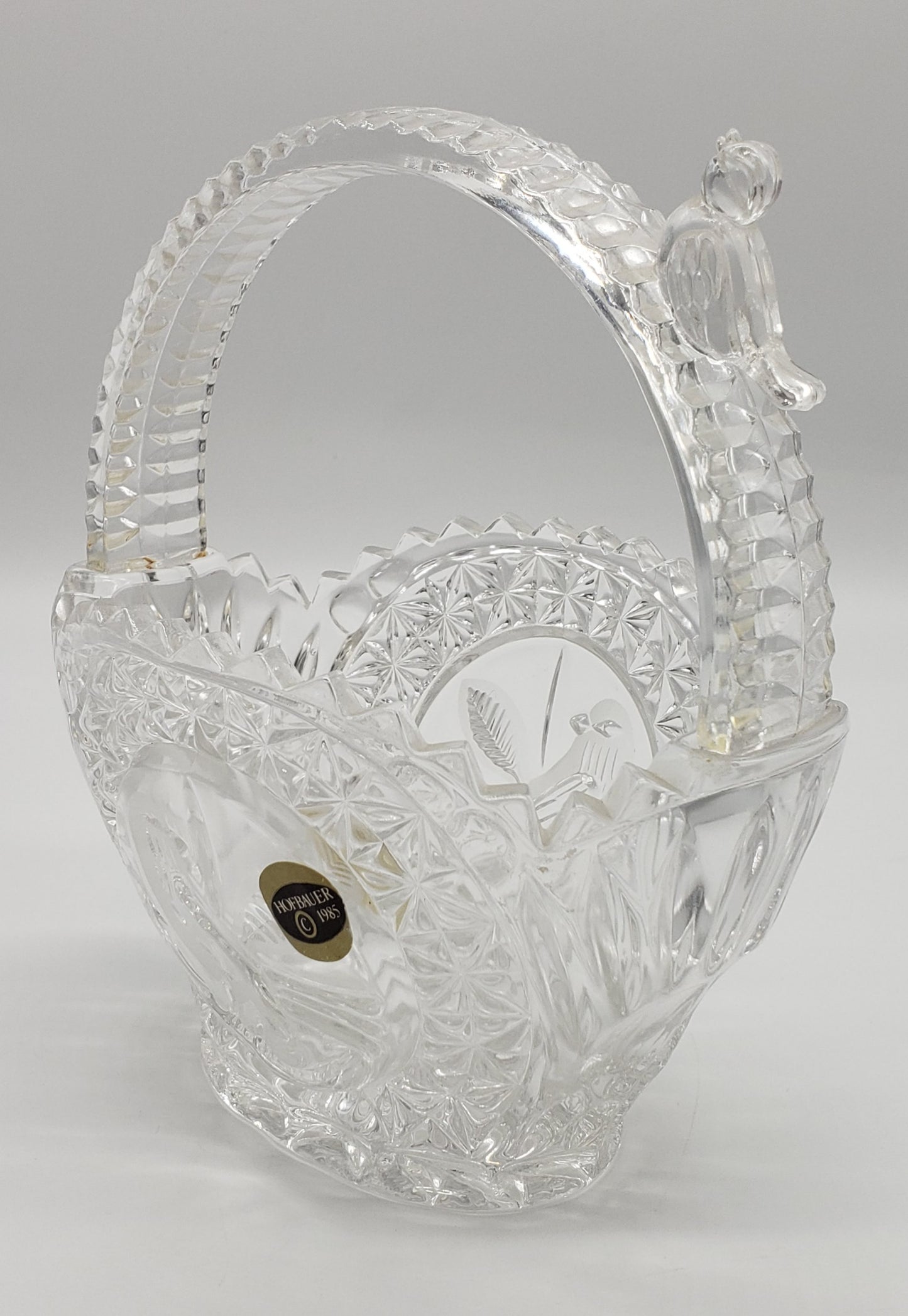 Hofbauer Germany Crystal Wedding Basket Bird Basket w Bird Figure on Handle