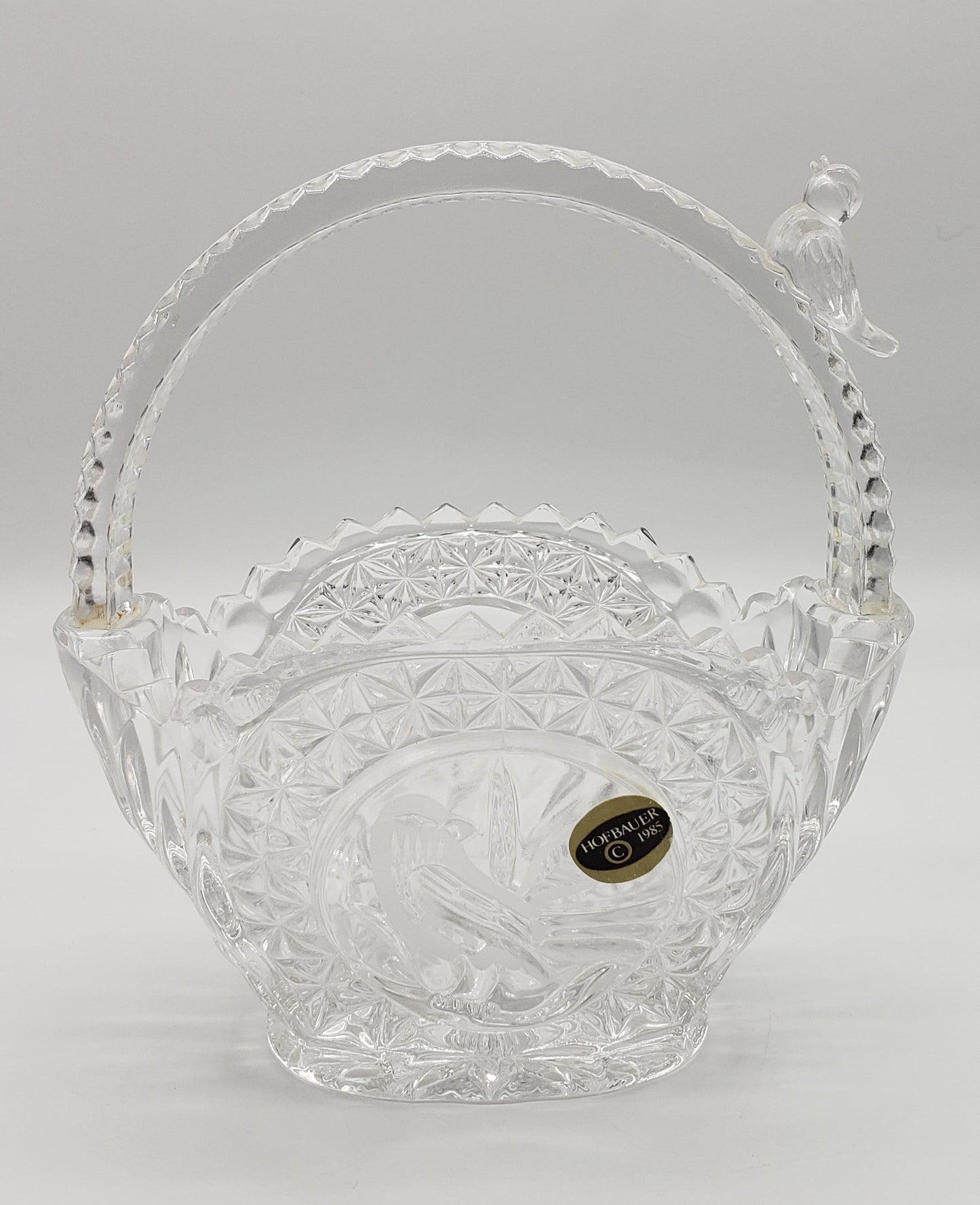 Hofbauer Germany Crystal Wedding Basket Bird Basket w Bird Figure on Handle