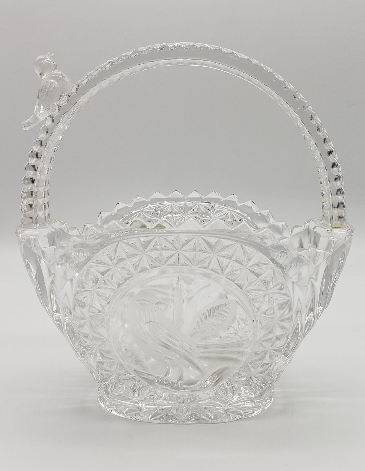 Hofbauer Germany Crystal Wedding Basket Bird Basket w Bird Figure on Handle