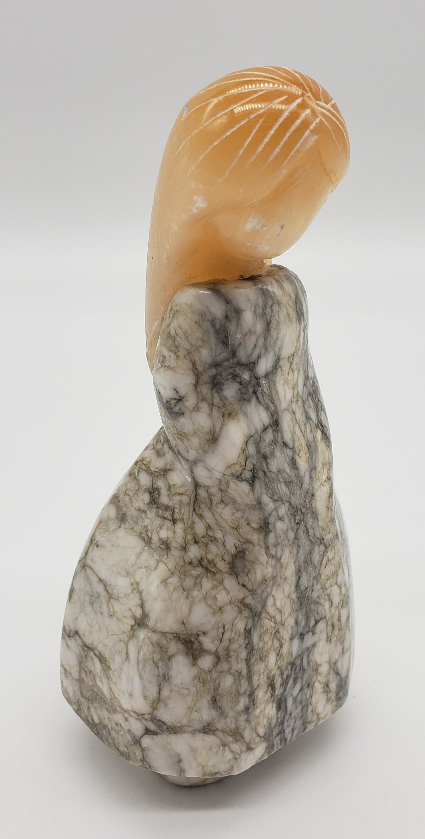 Unsigned Carved Stone Girl/Woman Wearing Dress With Long Hair