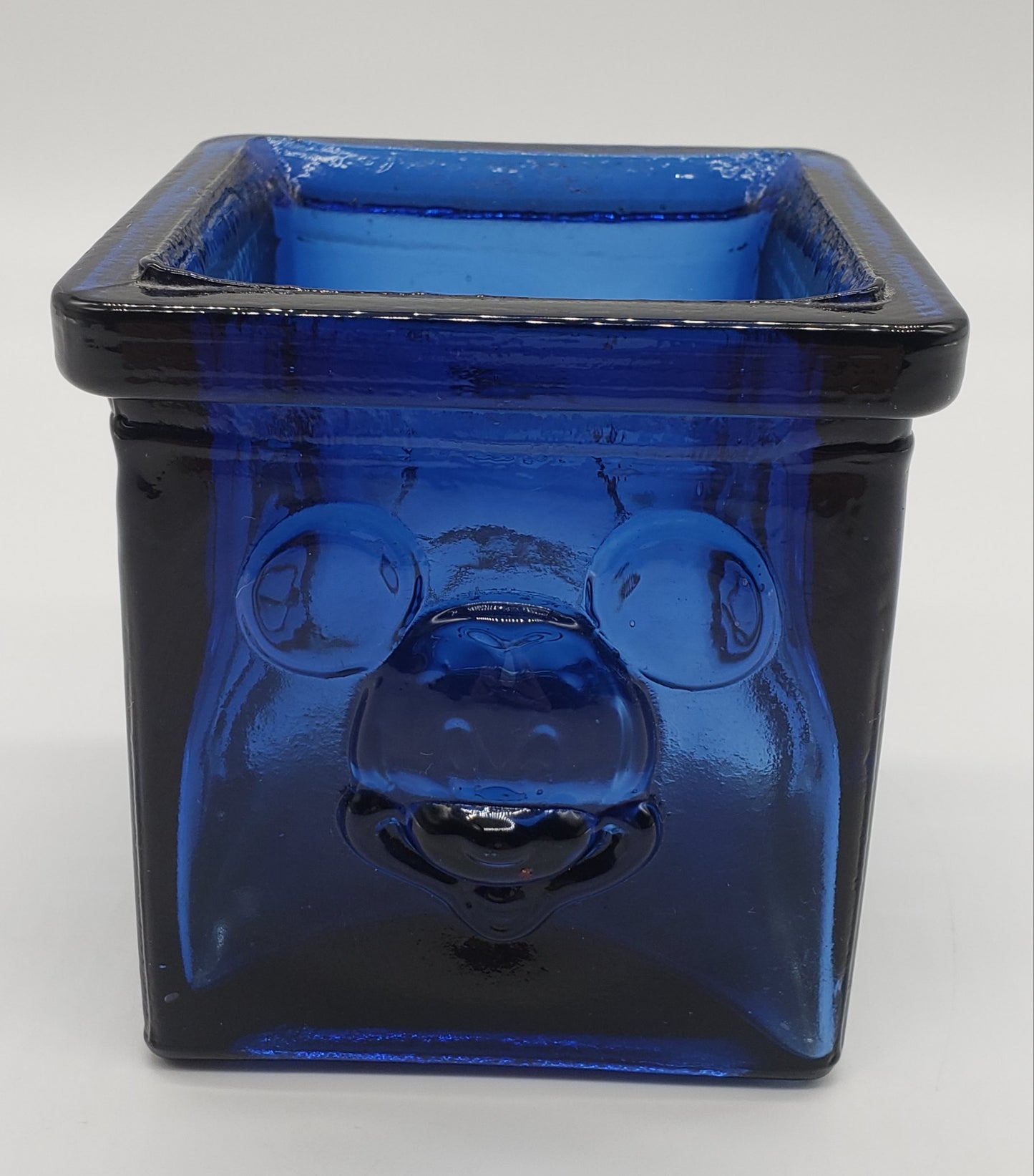 Vintage DISNEY MICKEY MOUSE Blue Art Glass Candle Holder