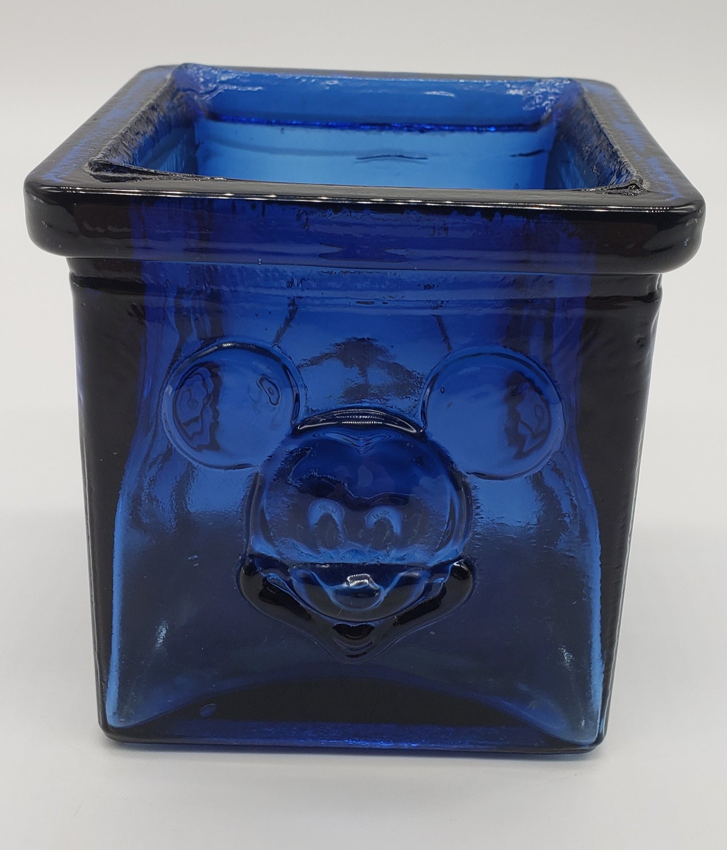 Vintage DISNEY MICKEY MOUSE Blue Art Glass Candle Holder