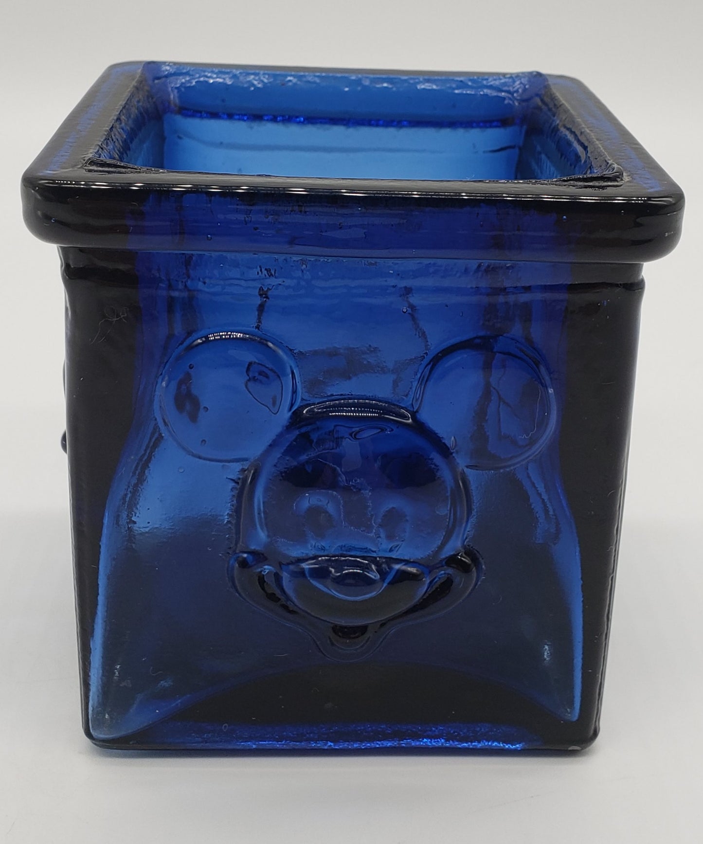Vintage DISNEY MICKEY MOUSE Blue Art Glass Candle Holder