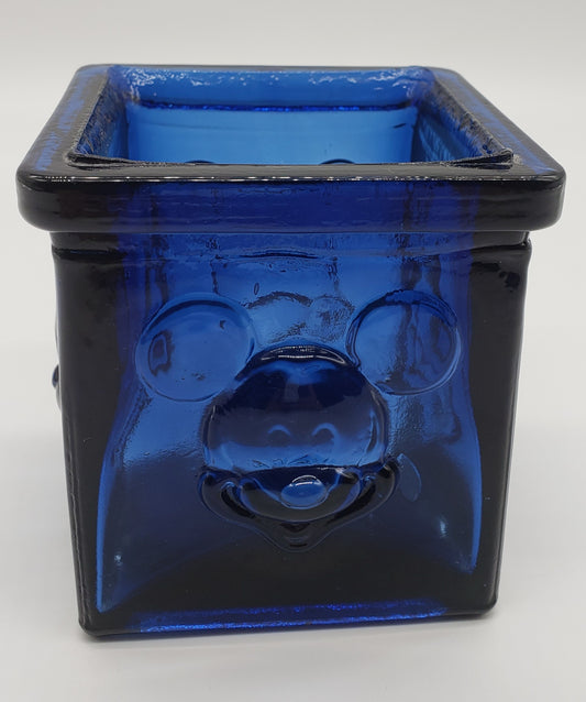 Vintage DISNEY MICKEY MOUSE Blue Art Glass Candle Holder