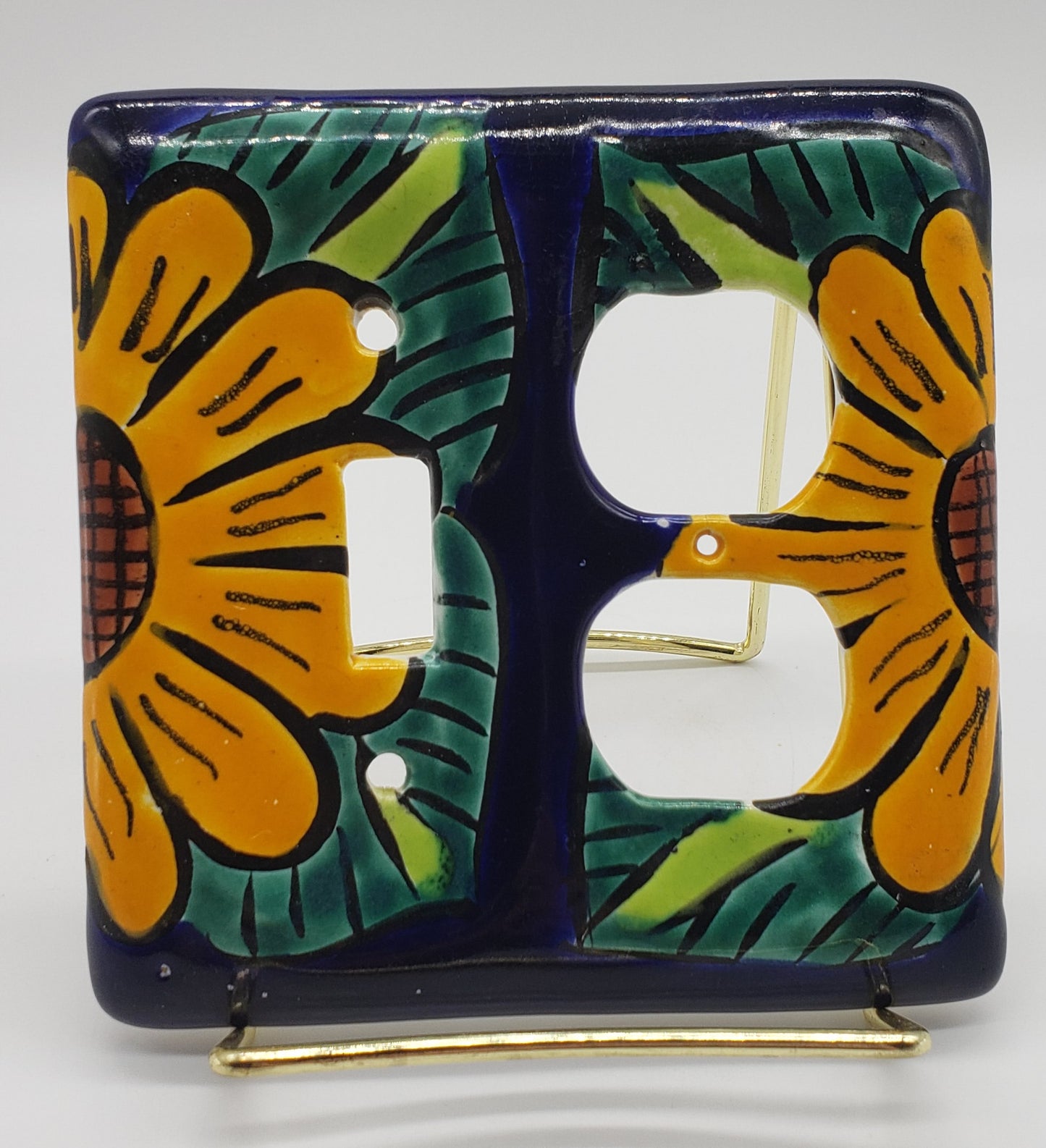 Ceramic Sunflower Light Switch and Double Socket wall Plate