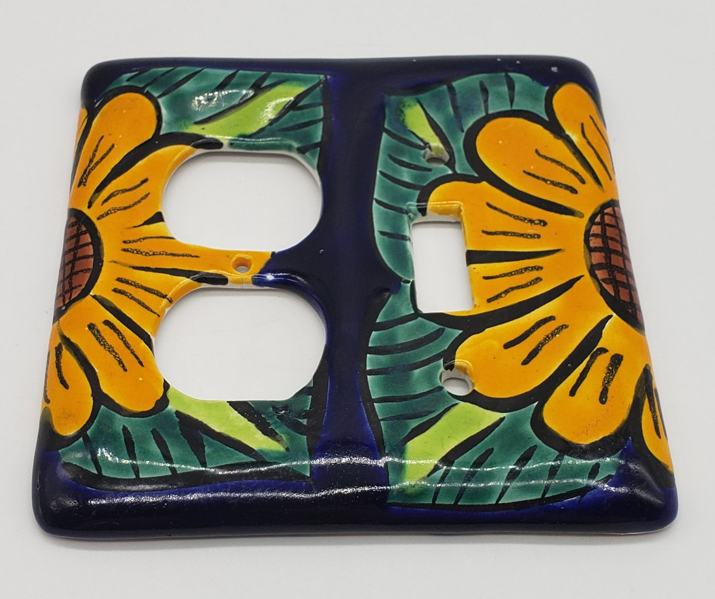 Ceramic Sunflower Light Switch and Double Socket wall Plate