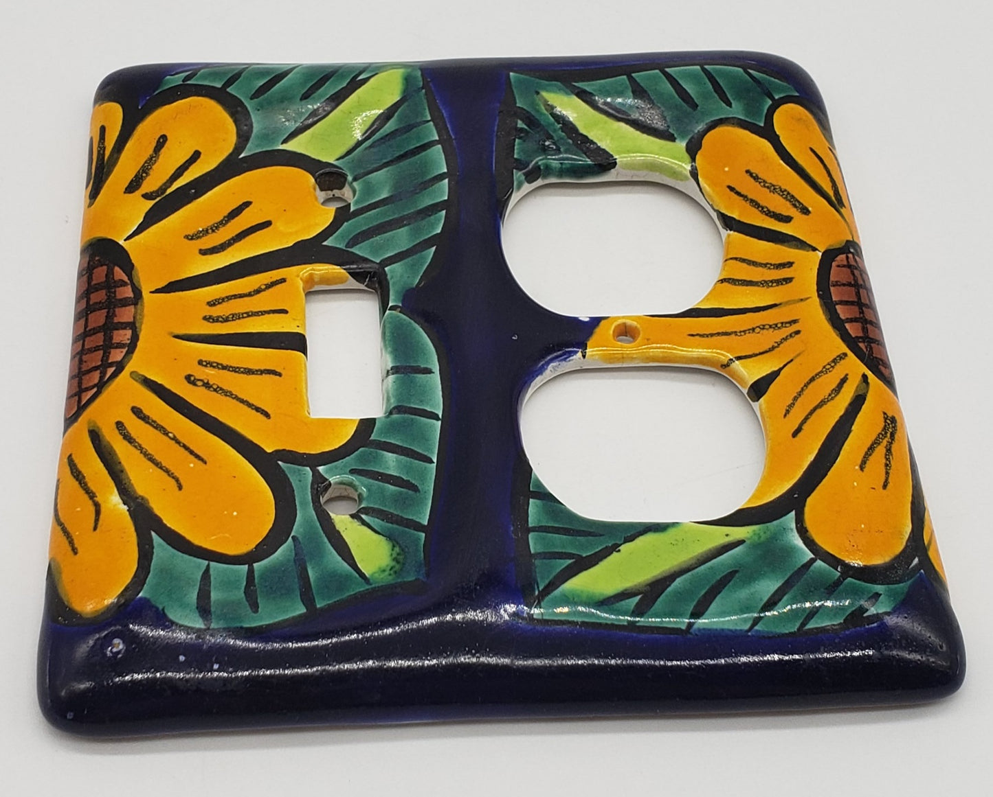 Ceramic Sunflower Light Switch and Double Socket wall Plate