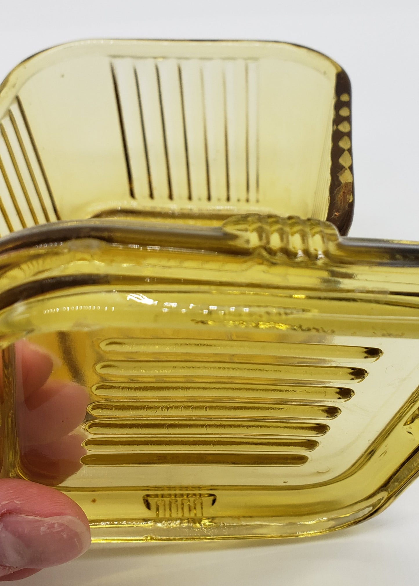 Federal Amber Glass Square Ribbed Refrigerator Dish with Lid
