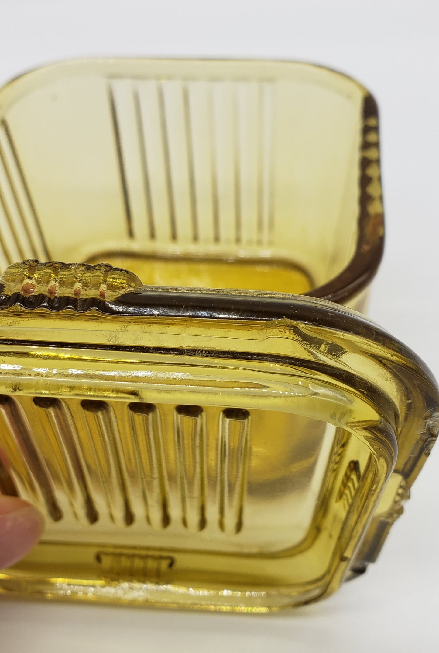 Federal Amber Glass Square Ribbed Refrigerator Dish with Lid