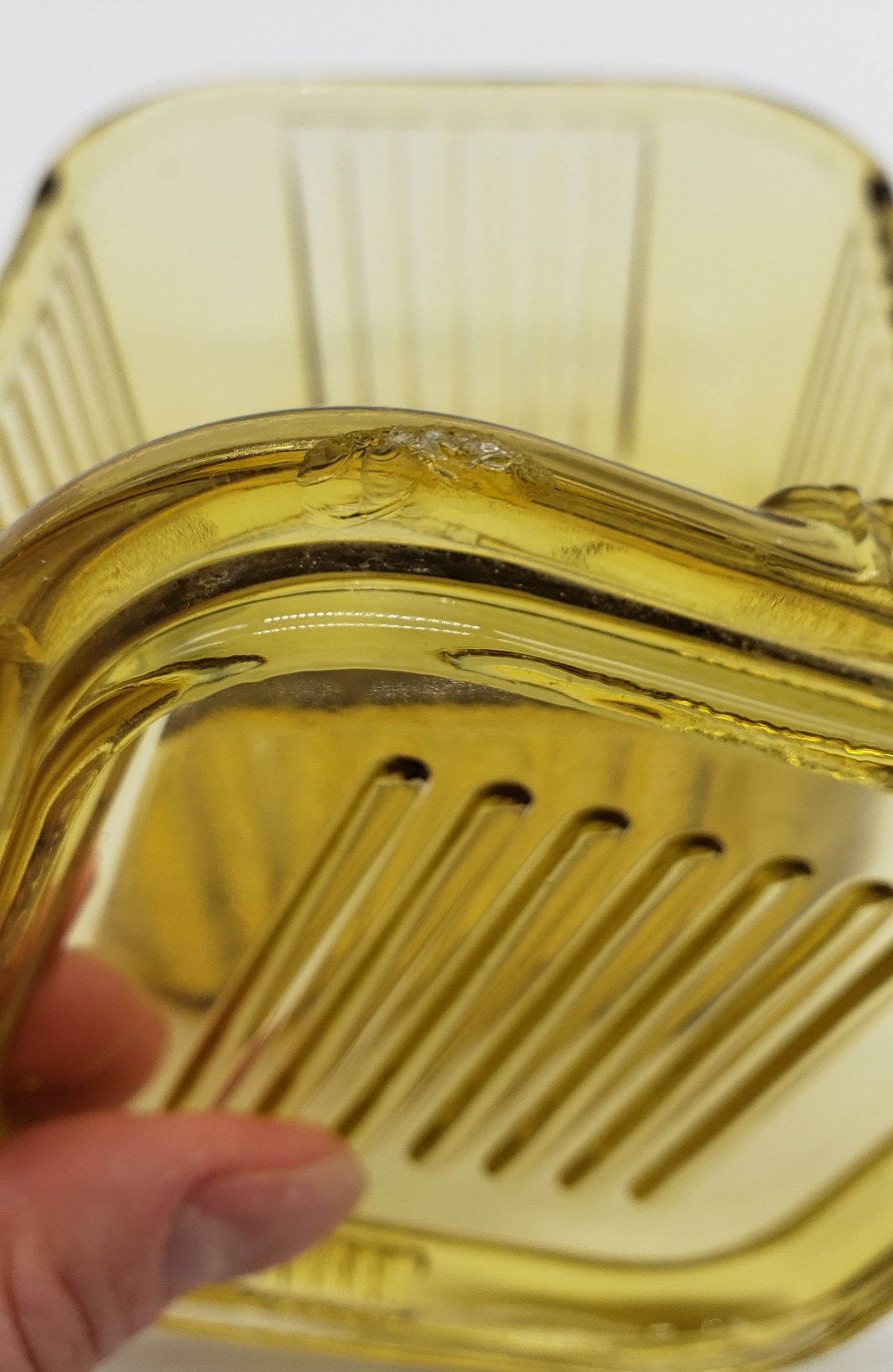 Federal Amber Glass Square Ribbed Refrigerator Dish with Lid