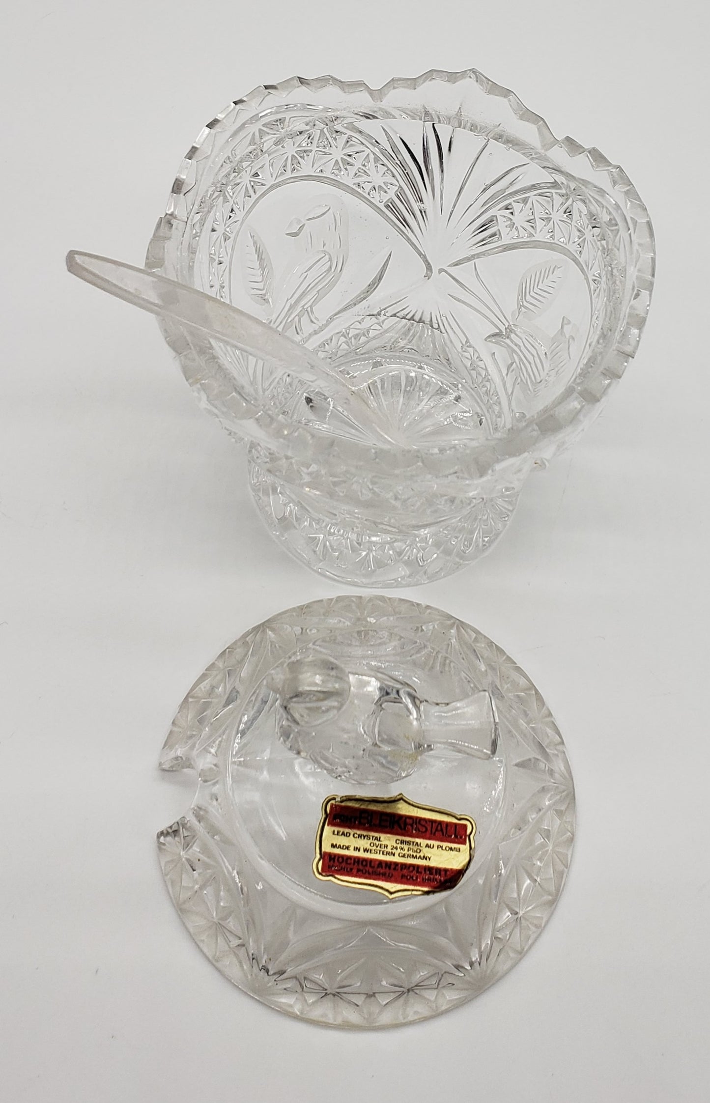ECHT Bleikristall rectangular crystal sugar bowl with bird