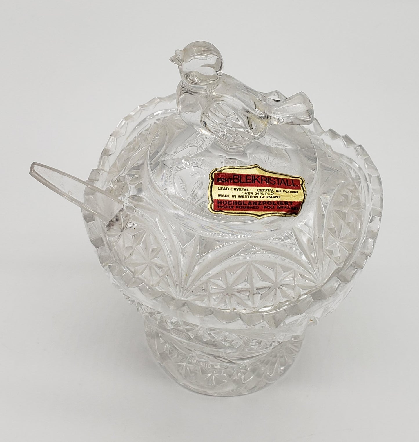 ECHT Bleikristall rectangular crystal sugar bowl with bird
