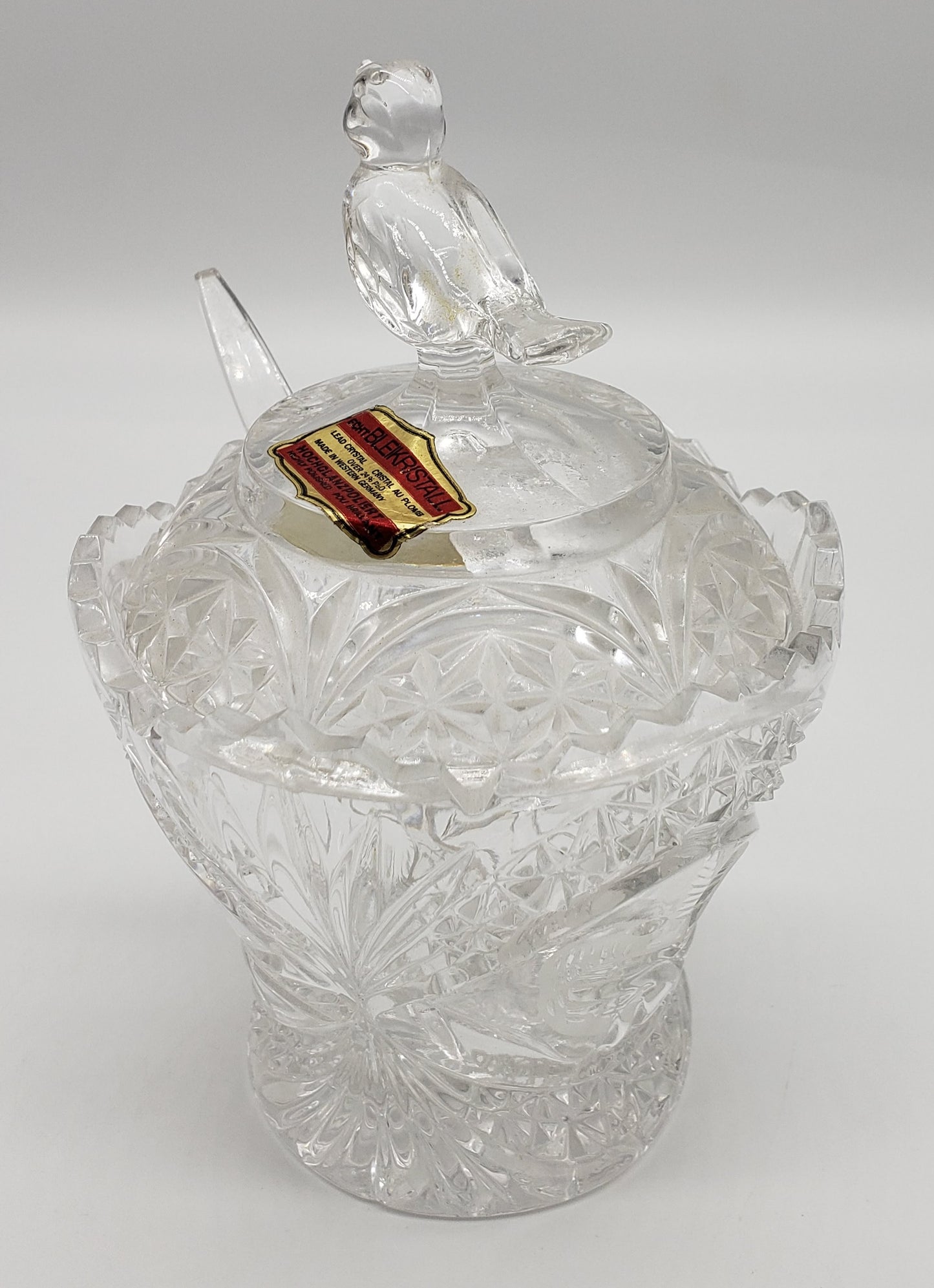 ECHT Bleikristall rectangular crystal sugar bowl with bird