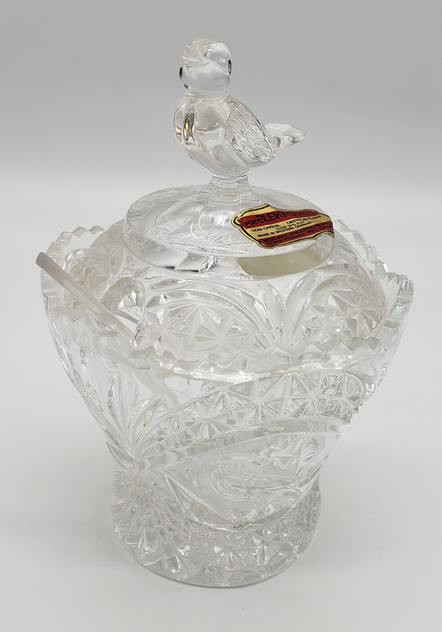 ECHT Bleikristall rectangular crystal sugar bowl with bird