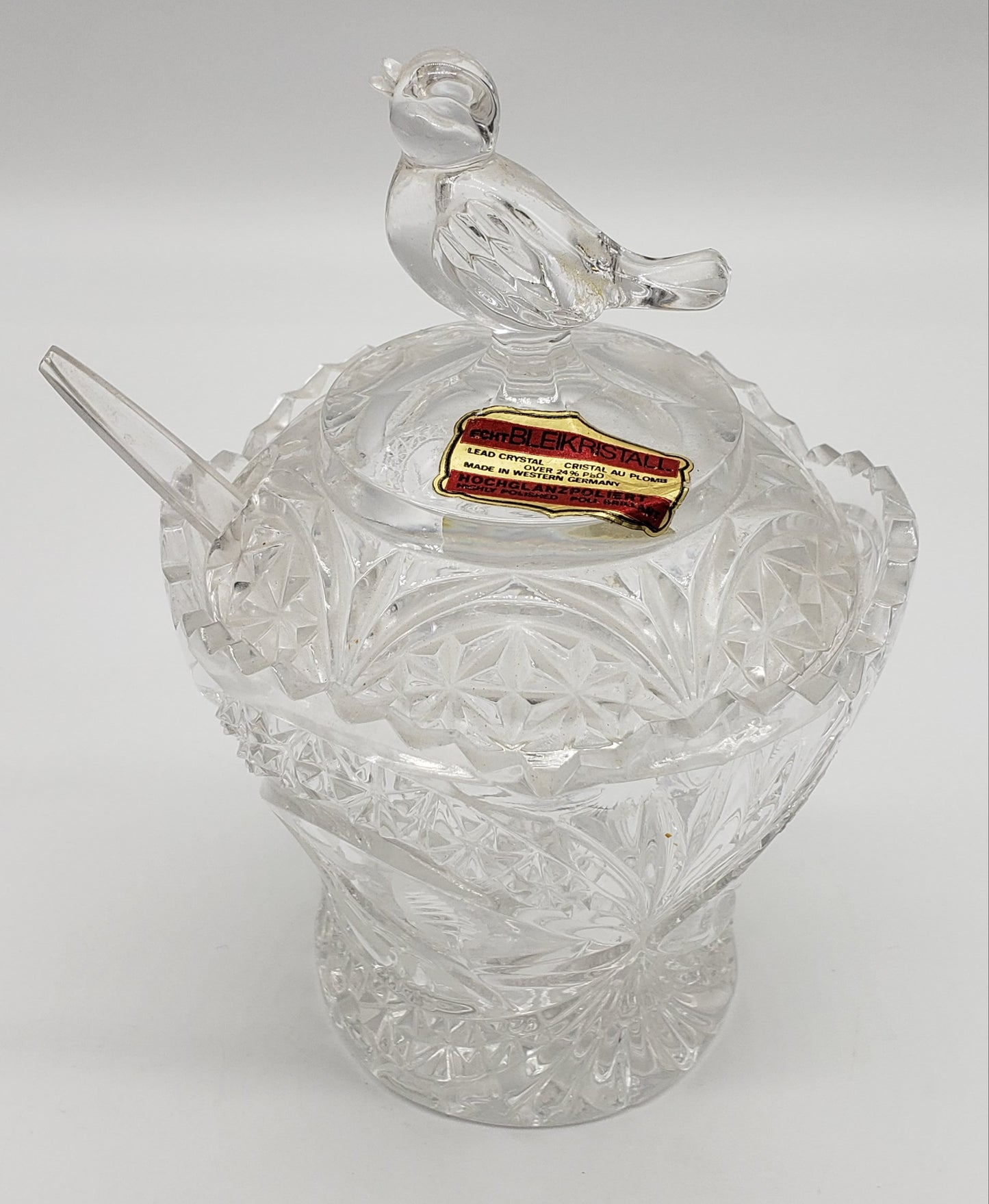 ECHT Bleikristall rectangular crystal sugar bowl with bird