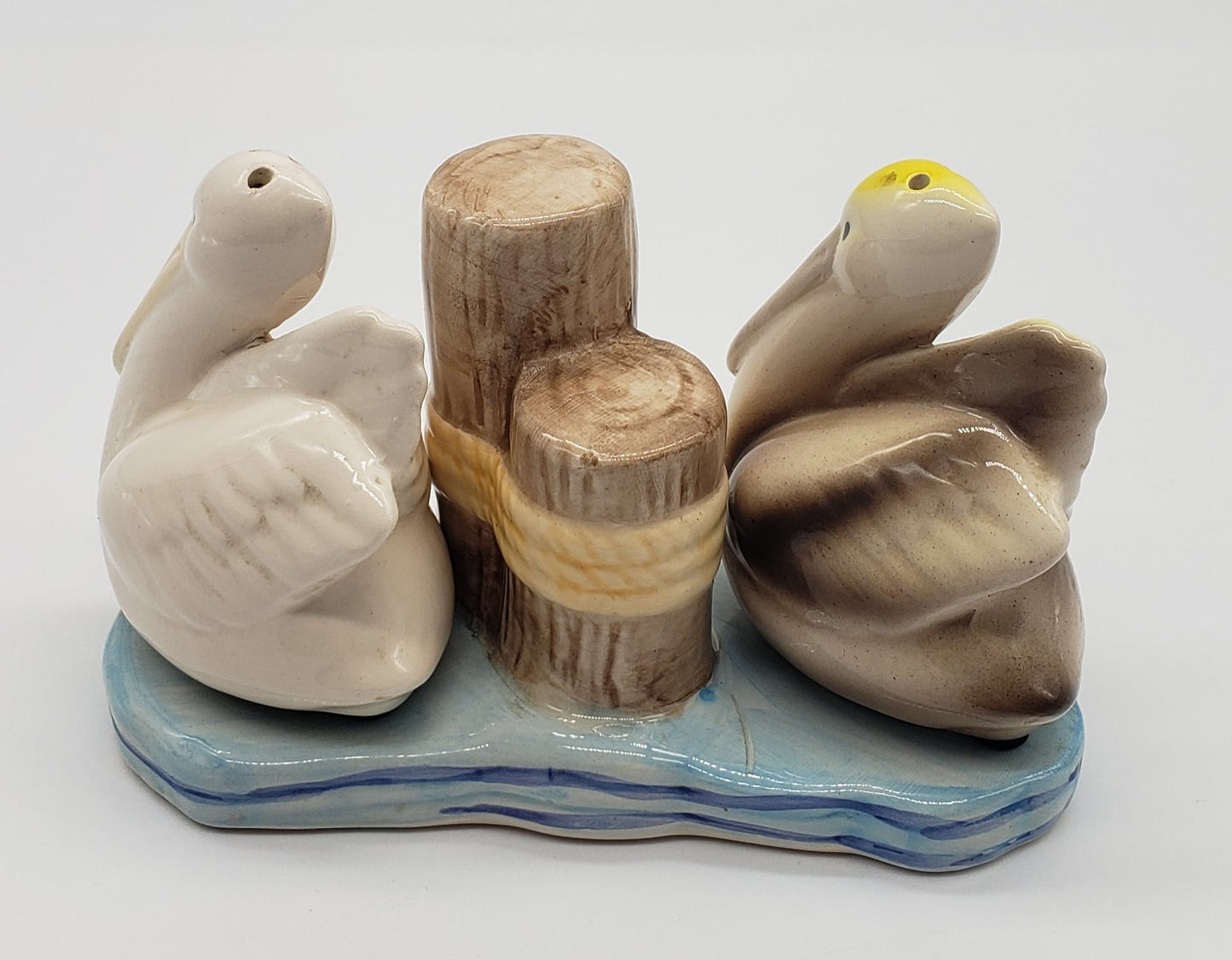 Beachcombers Coastal Pelicans on Water Near Pilings Salt and Pepper Shaker Set