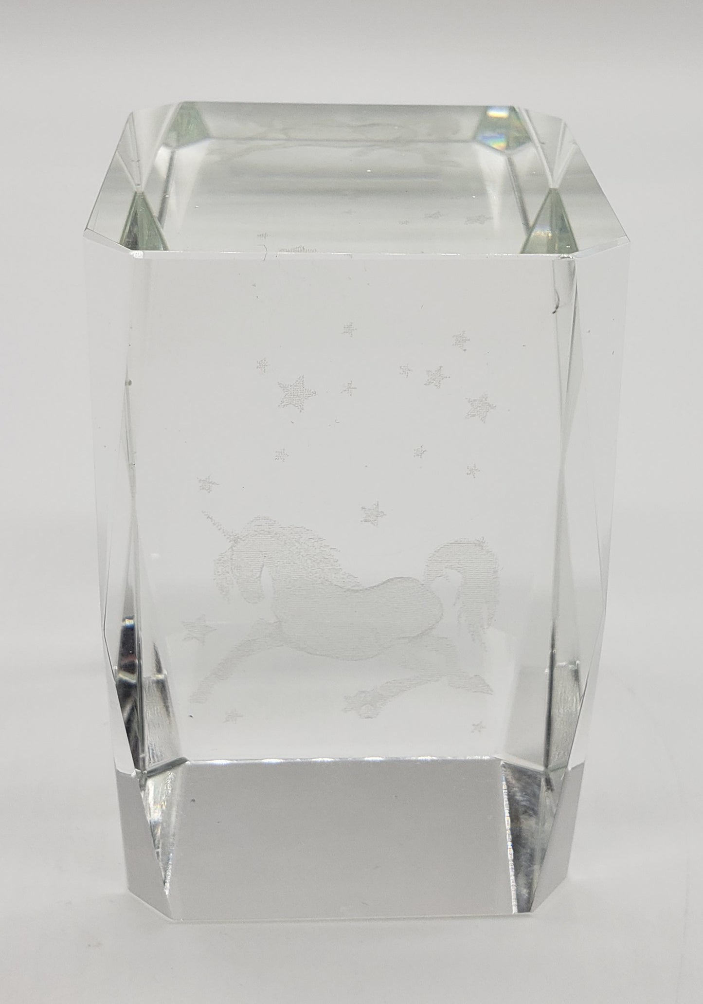 Unicorn Stars Glass Crystal Laser Etched Paperweight Cube