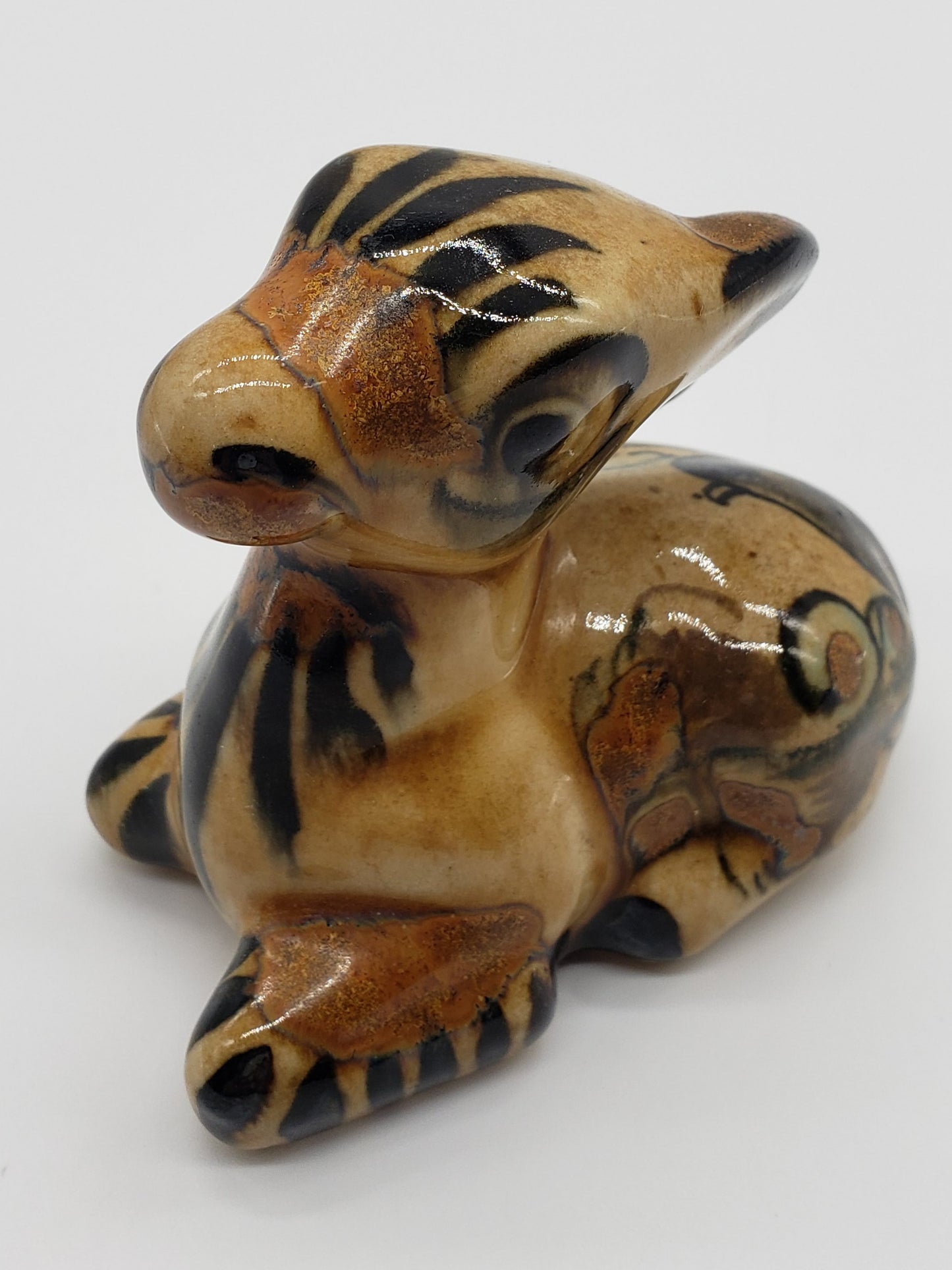Mexican Pottery Hand Painted Miniature Laying Donkey