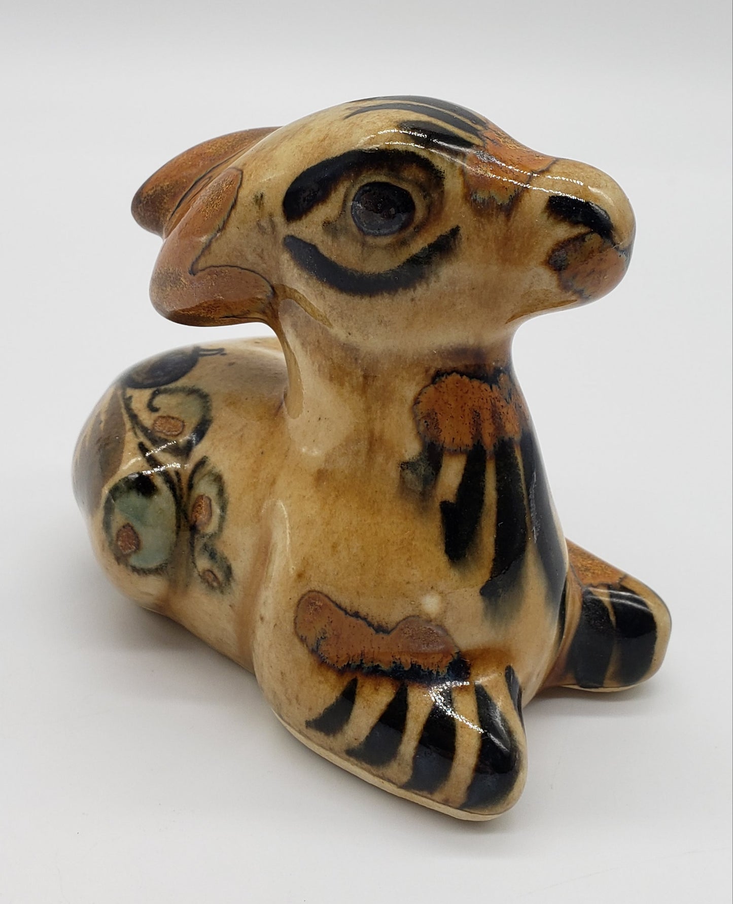 Mexican Pottery Hand Painted Miniature Laying Donkey