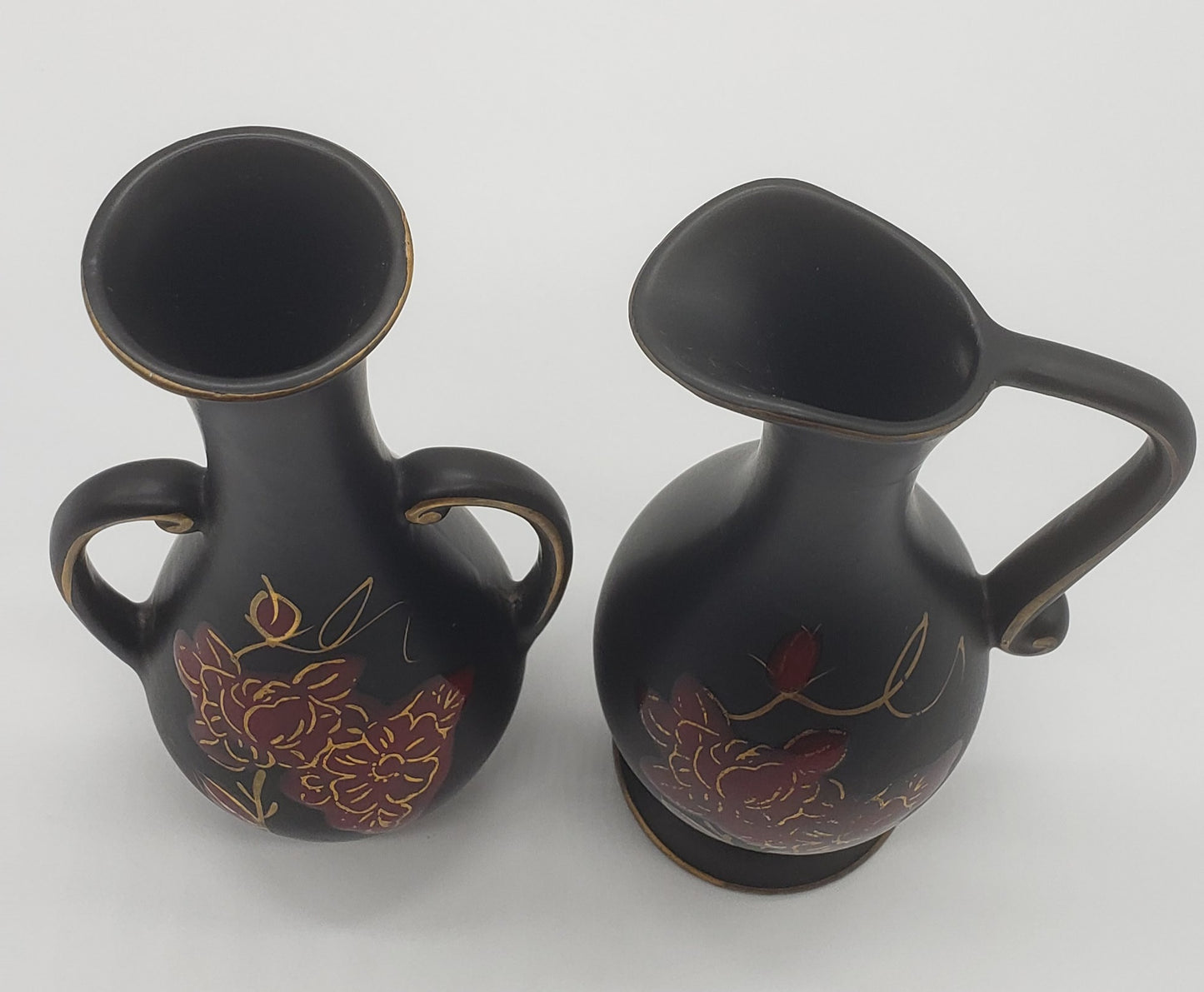 Oil and Vinegar bottles with red flowers