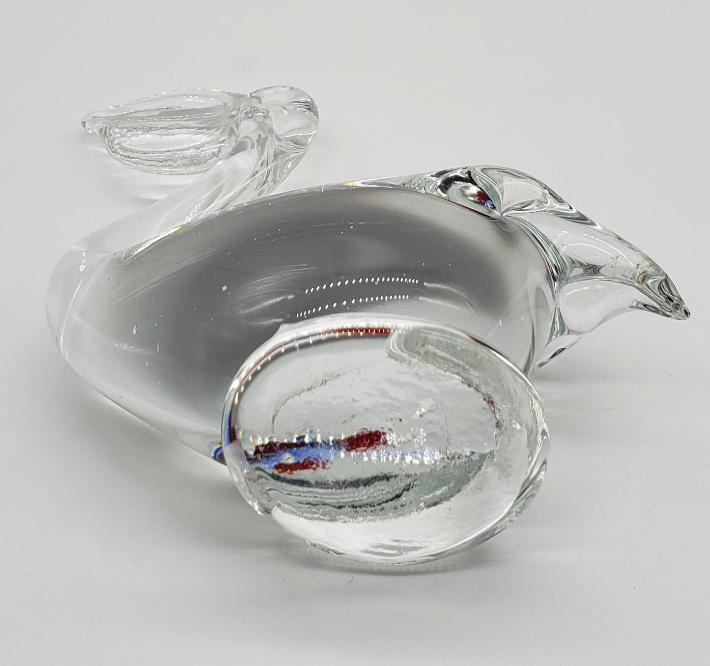 Clear Glass Pelican Paper wieght with Fish Inside Belly Figurine 5 3/4" Hand Blown Art Glass