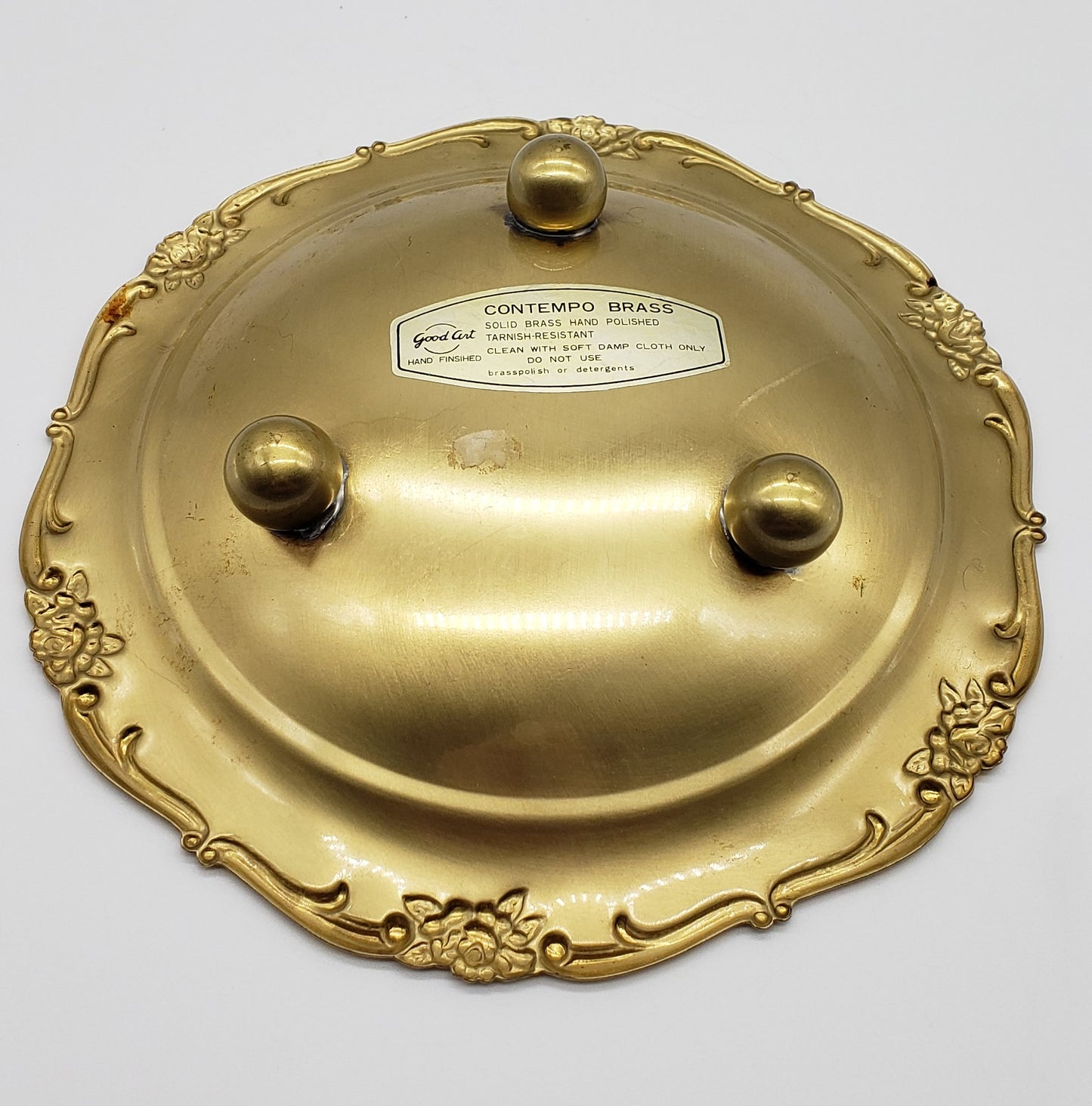 Vintage GOOD ART Contempo Brass Hand Polished Footed Dish